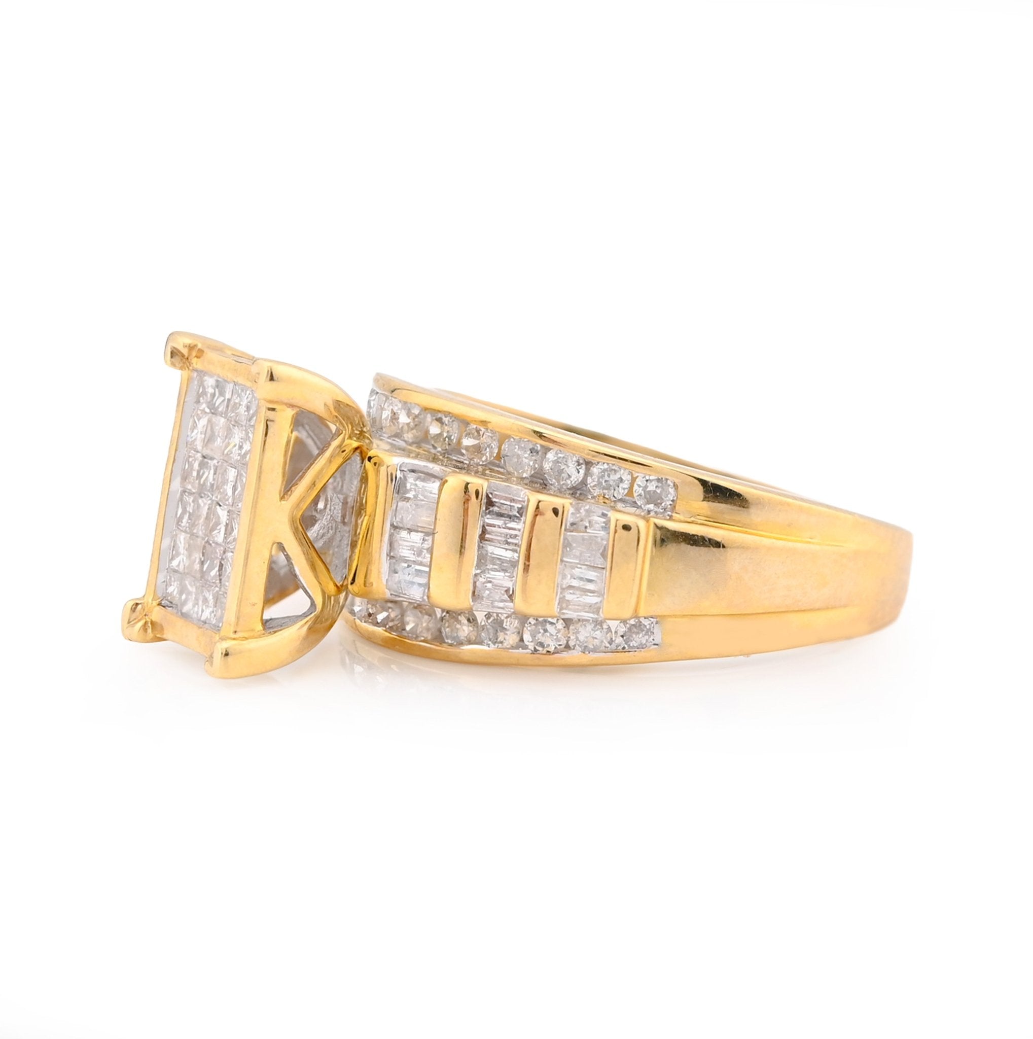 10K Yellow Gold 1.50CT Natural Diamond Rectangular Centre Round/Pricess cut/Baguette Women Wedding Ring - Elite Jewelers - Rings