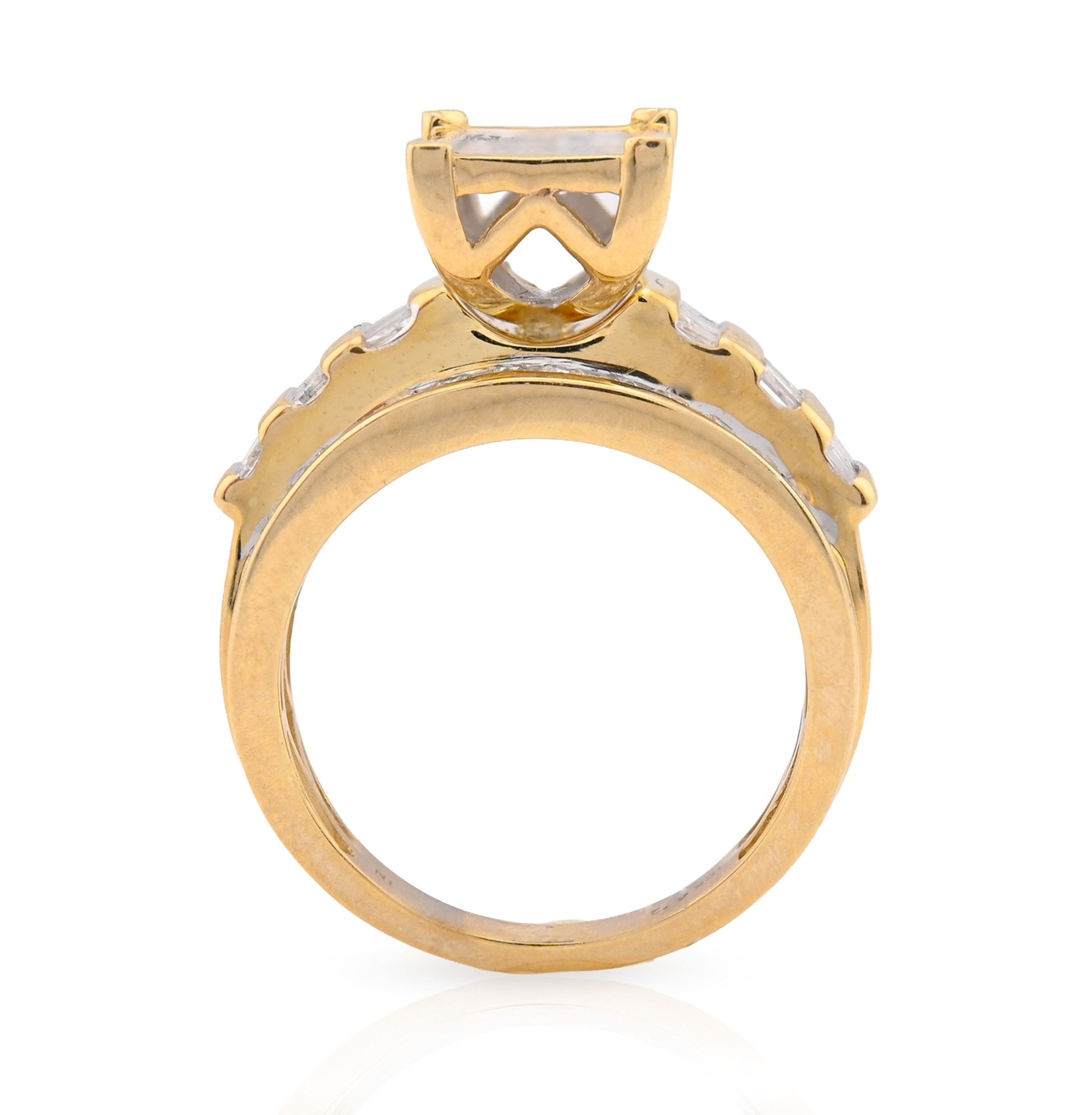 10K Yellow Gold 1.50CT Natural Diamond Rectangular Centre Round/Pricess cut/Baguette Women Wedding Ring - Elite Jewelers - Rings