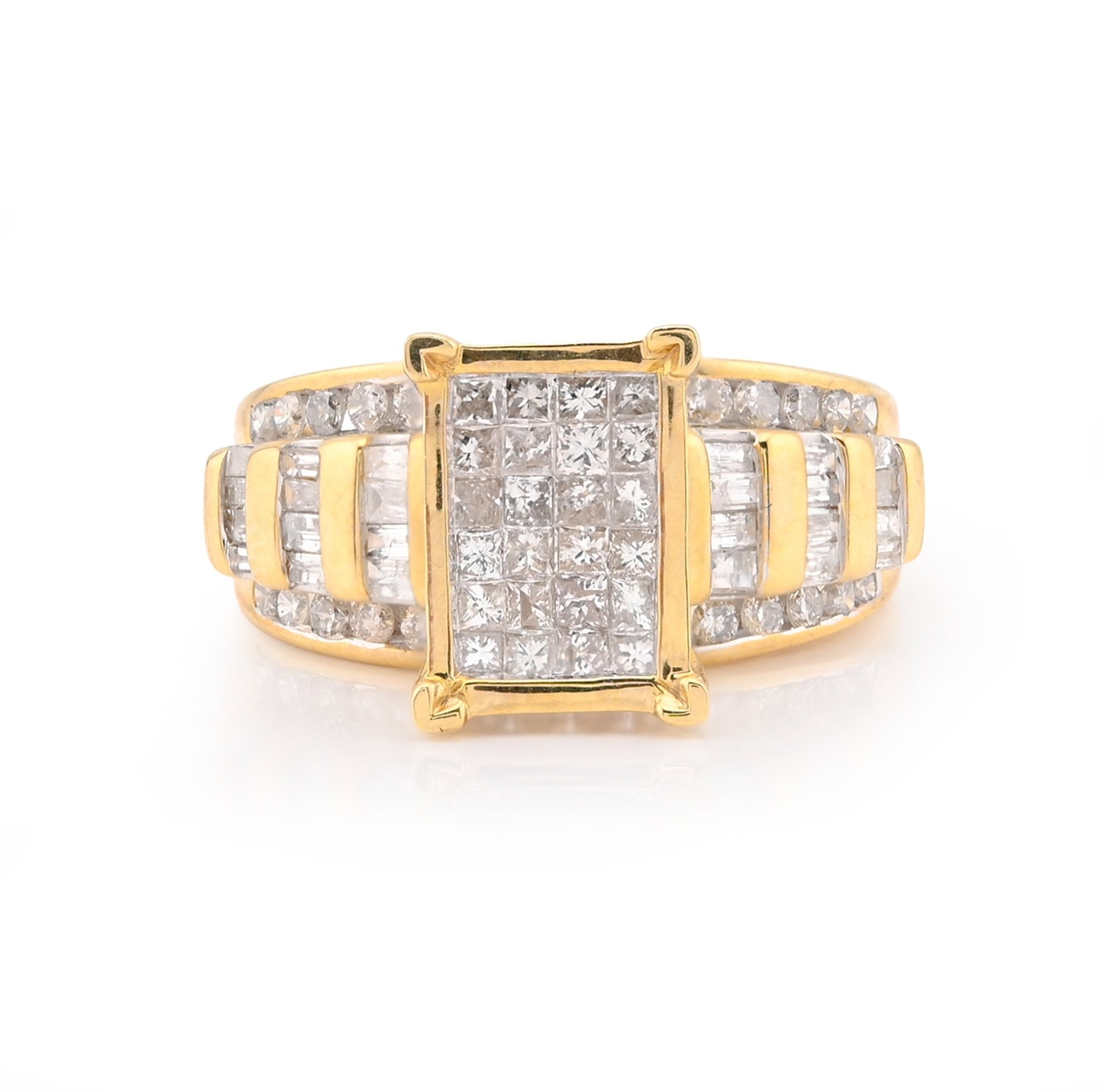 10K Yellow Gold 1.50CT Natural Diamond Rectangular Centre Round/Pricess cut/Baguette Women Wedding Ring - Elite Jewelers - Rings