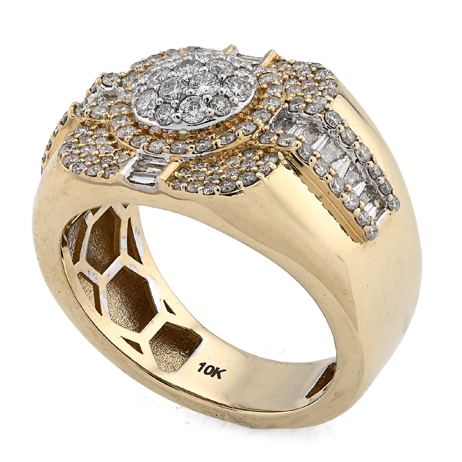 10K Yellow Gold 1.55CT Cluster Centre 4 Row Edge Baguette Natural Diamond Men Pinky Ring - Elite Jewelers - Rings