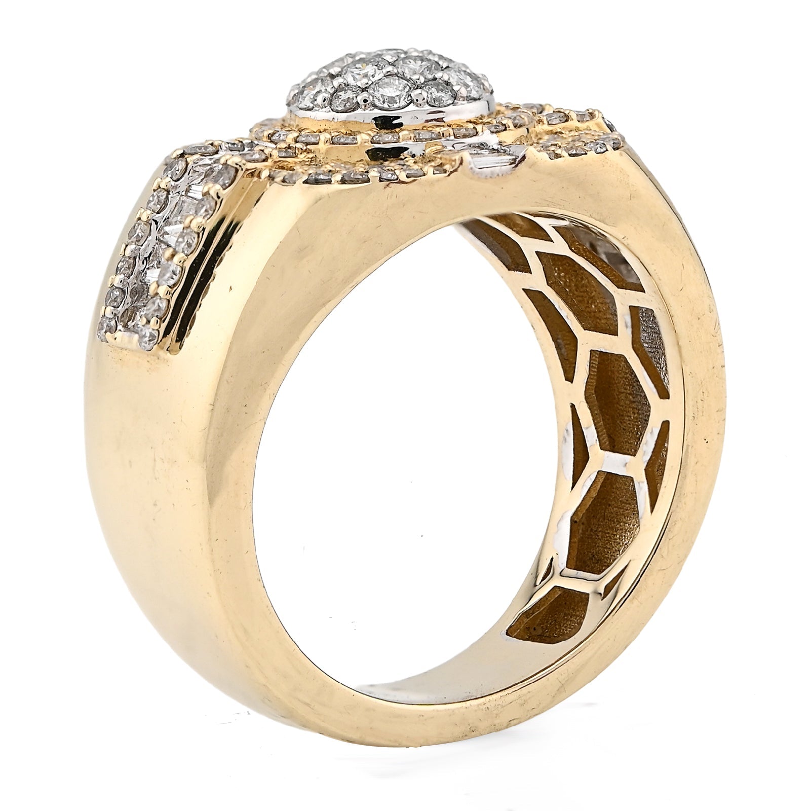 10K Yellow Gold 1.55CT Cluster Centre 4 Row Edge Baguette Natural Diamond Men Pinky Ring - Elite Jewelers - Rings