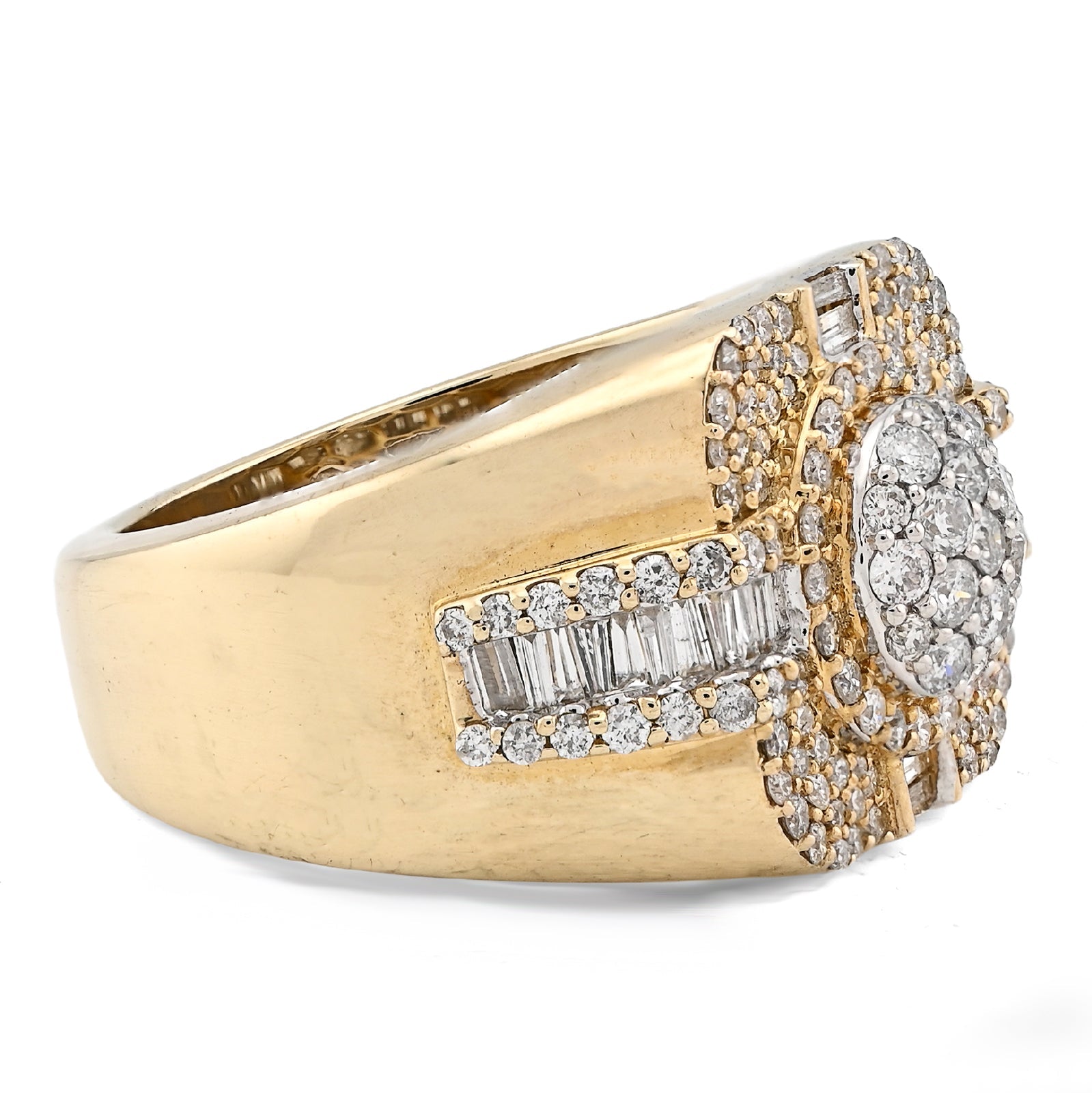 10K Yellow Gold 1.55CT Cluster Centre 4 Row Edge Baguette Natural Diamond Men Pinky Ring - Elite Jewelers - Rings