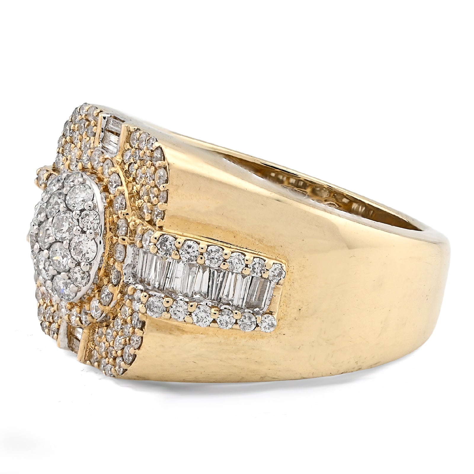 10K Yellow Gold 1.55CT Cluster Centre 4 Row Edge Baguette Natural Diamond Men Pinky Ring - Elite Jewelers - Rings