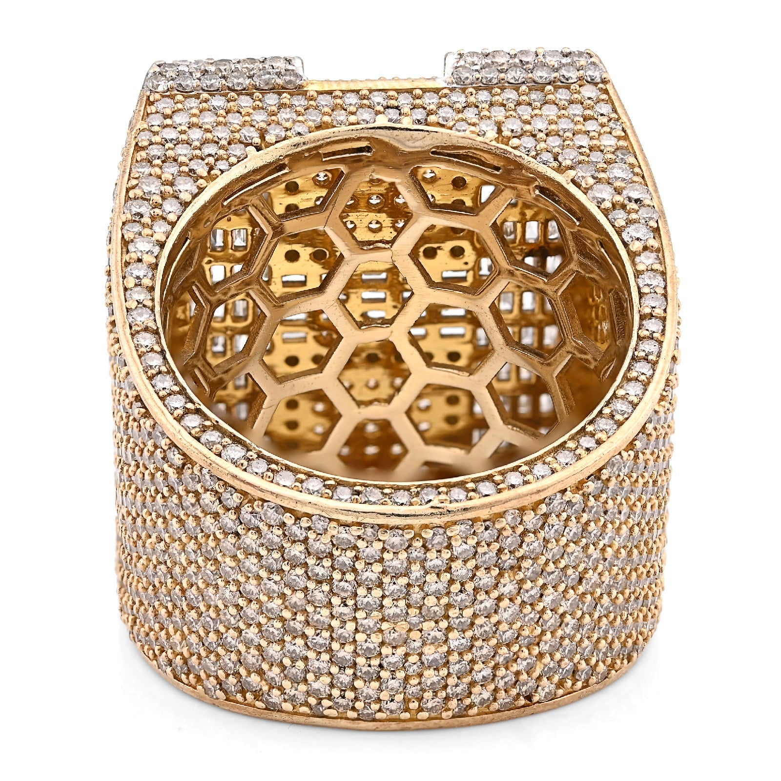 10K Yellow Gold 15.74CT Natural Diamond "H" Initial Men Ring 1.15" Wide 36.5g - Elite Jewelers - Rings