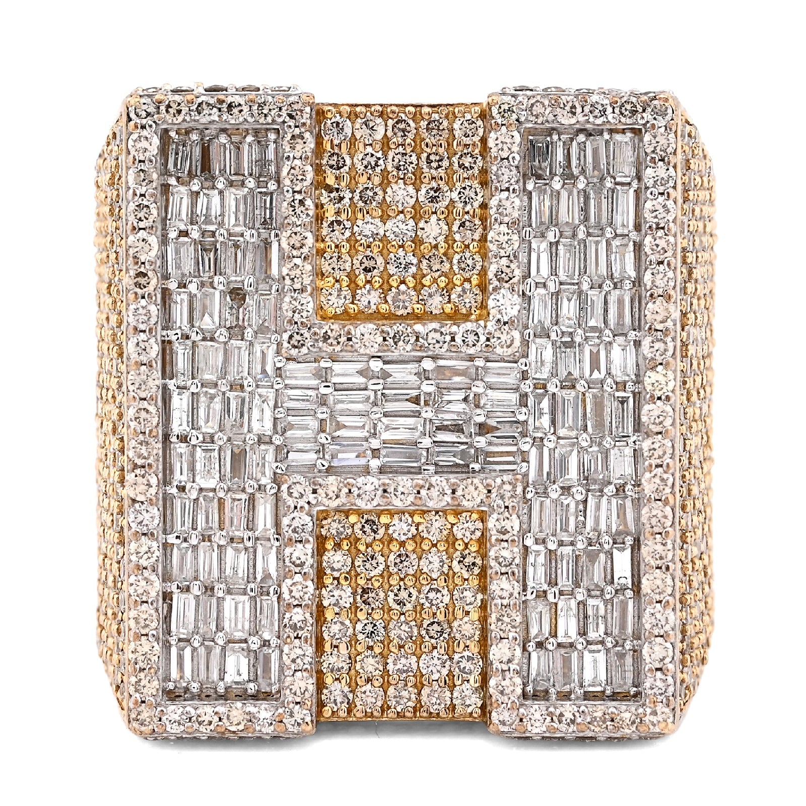 10K Yellow Gold 15.74CT Natural Diamond "H" Initial Men Ring 1.15" Wide 36.5g - Elite Jewelers - Rings