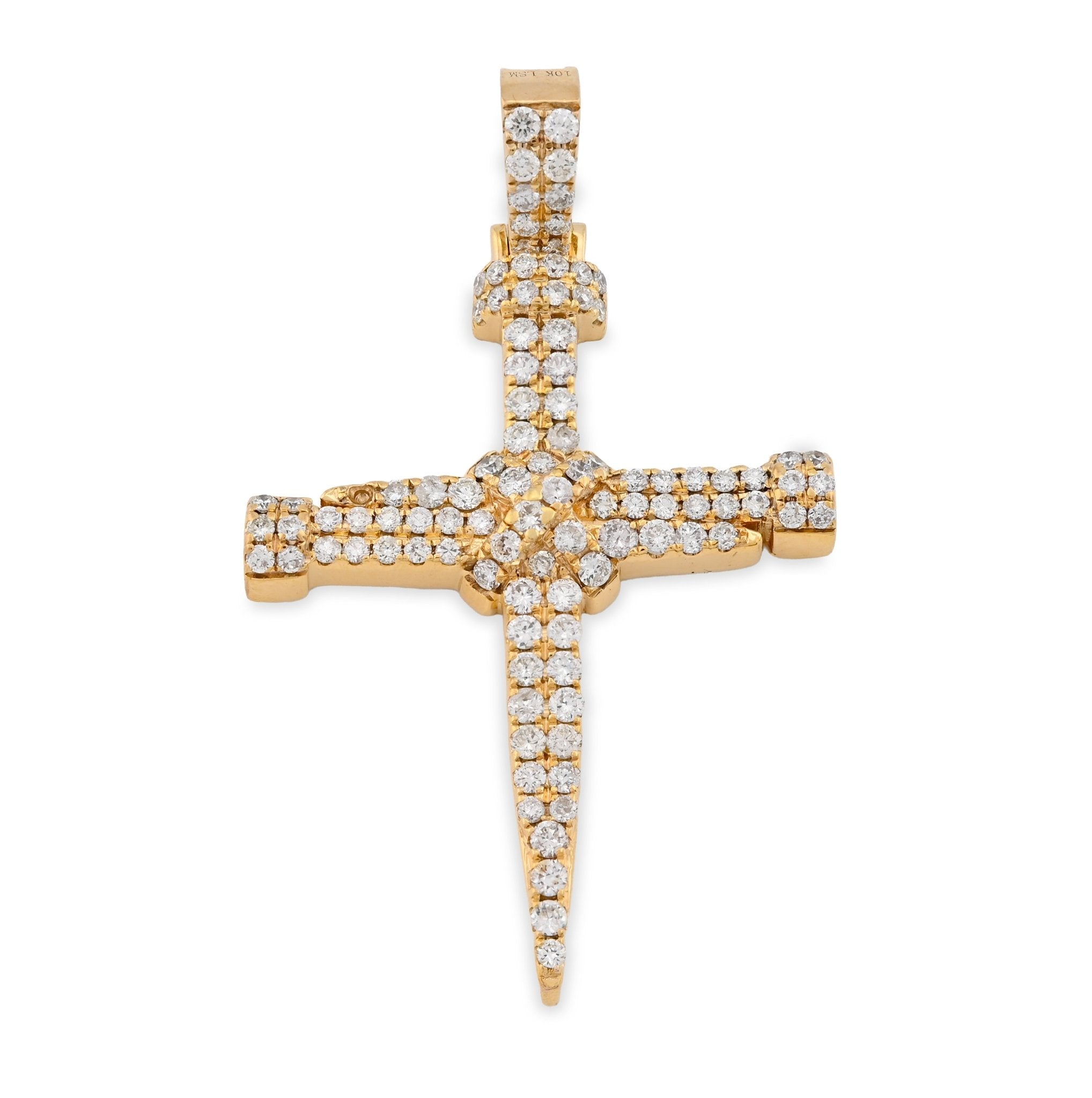10K Yellow Gold 1.5CT Nail Cross Pendant Natural Diamond Men Women Charm 49.5MM - Elite Jewelers - Charms & Pendants