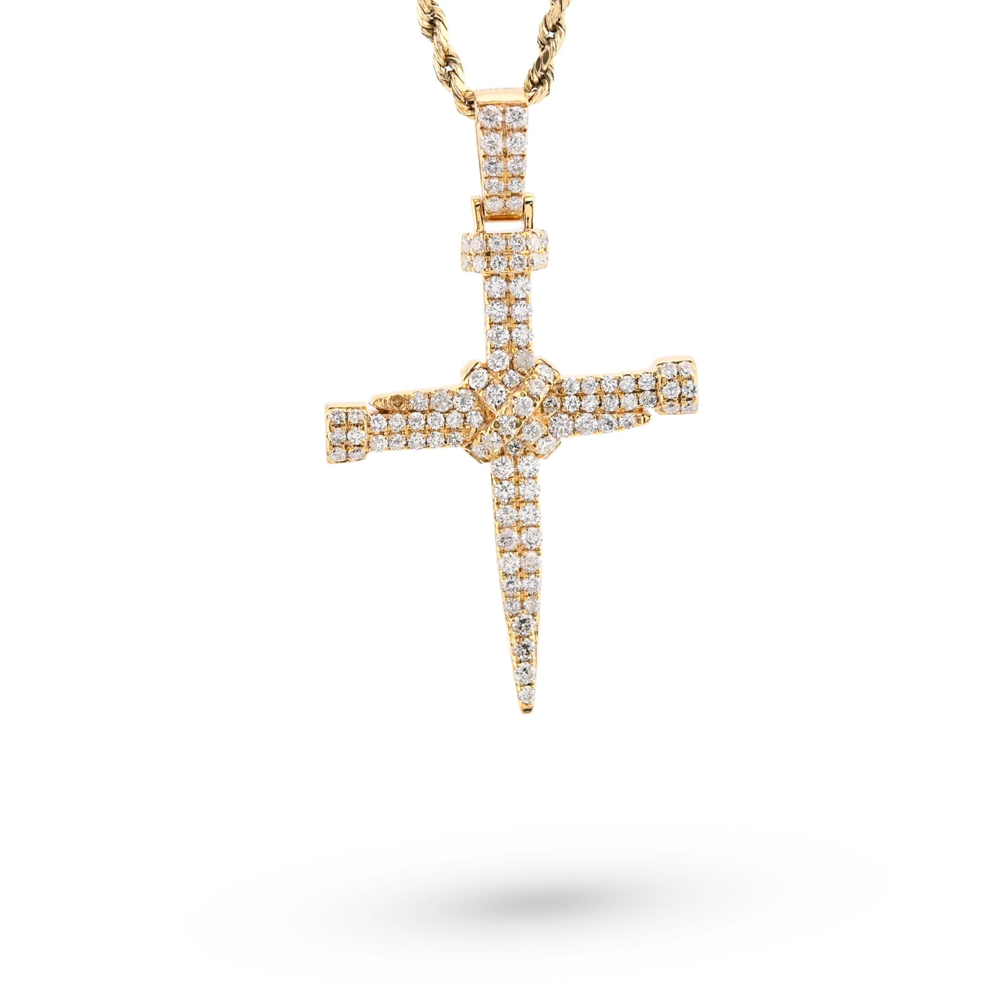 10K Yellow Gold 1.5CT Nail Cross Pendant Natural Diamond Men Women Charm 49.5MM - Elite Jewelers - Charms & Pendants