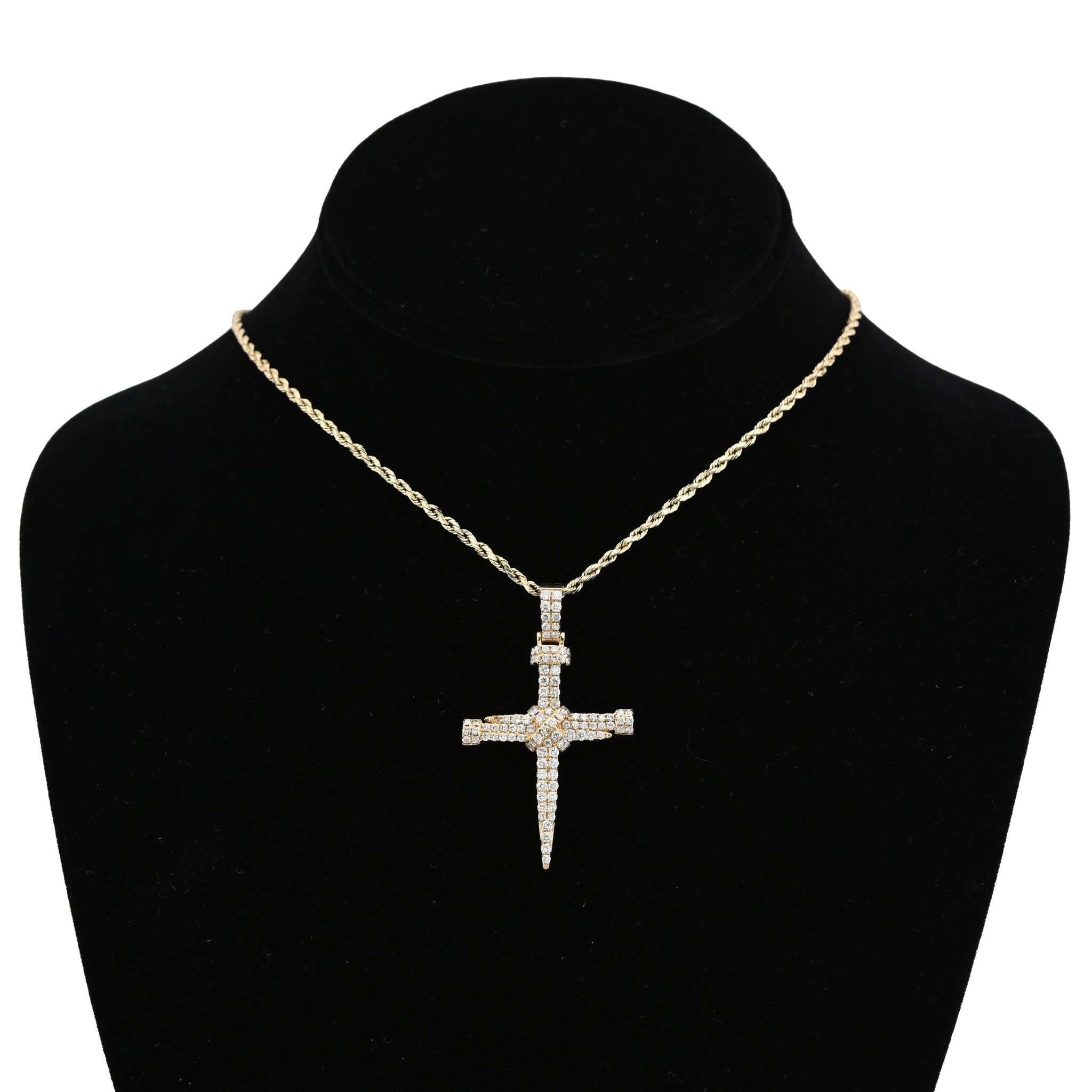 10K Yellow Gold 1.5CT Nail Cross Pendant Natural Diamond Men Women Charm 49.5MM - Elite Jewelers - Charms & Pendants