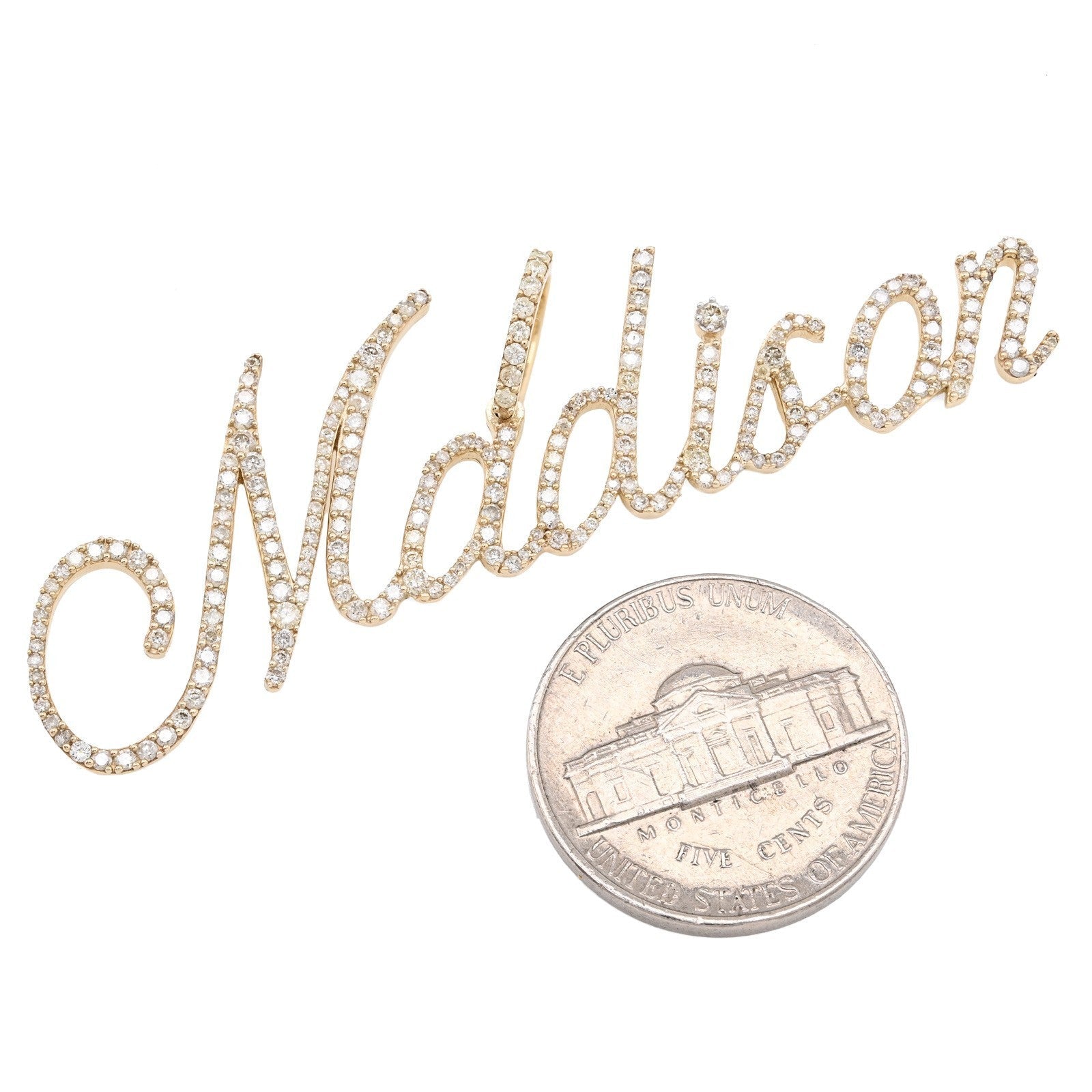 10k Yellow Gold 1.5CTW Natural Diamond Custom "Madison" Name Pendant 5g Charm - Elite Jewelers - Charms & Pendants