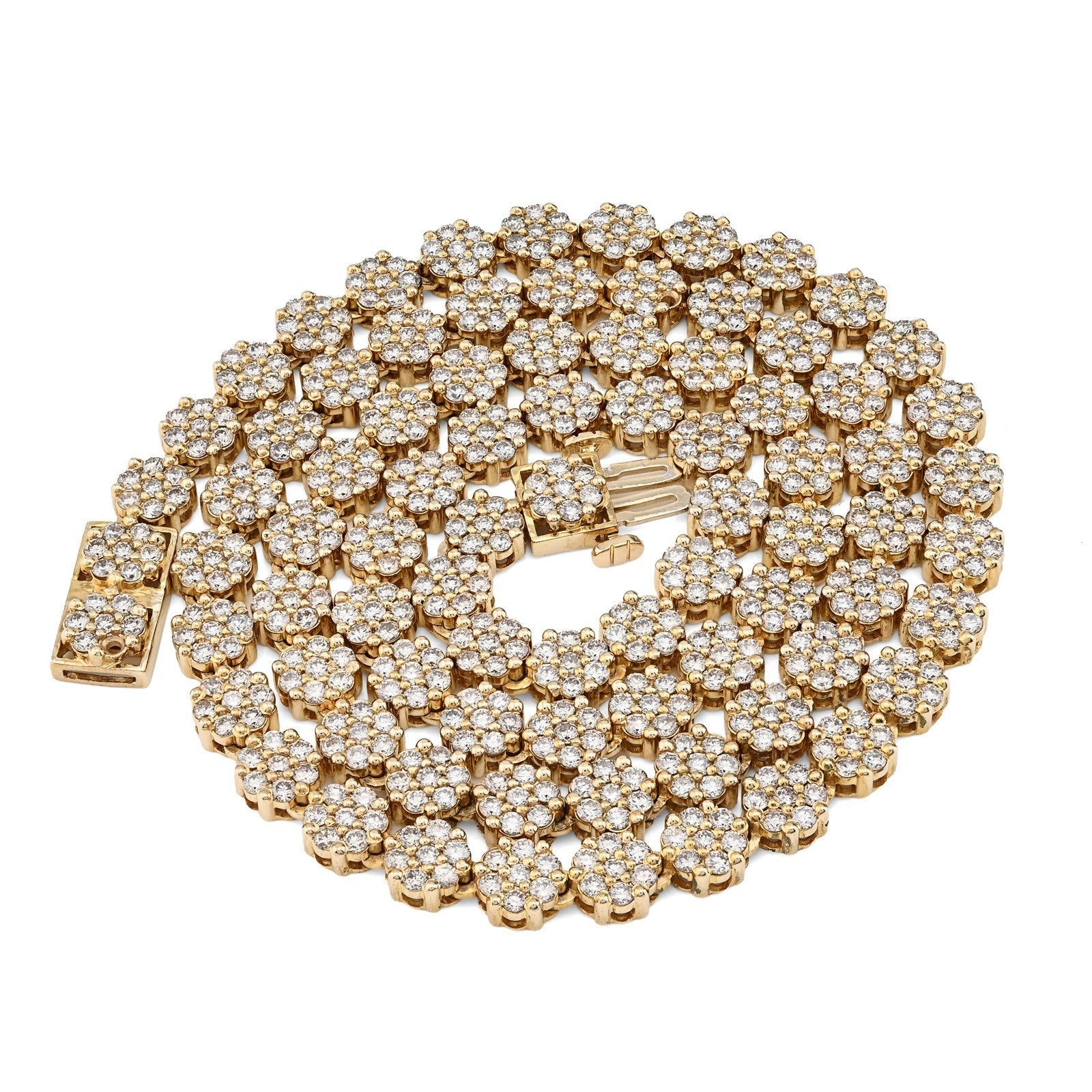 10k Yellow Gold 16 CTW Natural Diamond 6MM Flower Setting Tennis Chain 49.9gms - Elite Jewelers - Necklaces & Chains