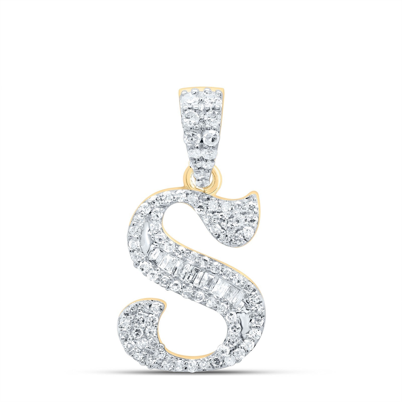 10k Yellow Gold 1.62g 0.27CTW Natural Diamond Initial "S" Baguette Pendant Charm - Elite Jewelers - Charms & Pendants