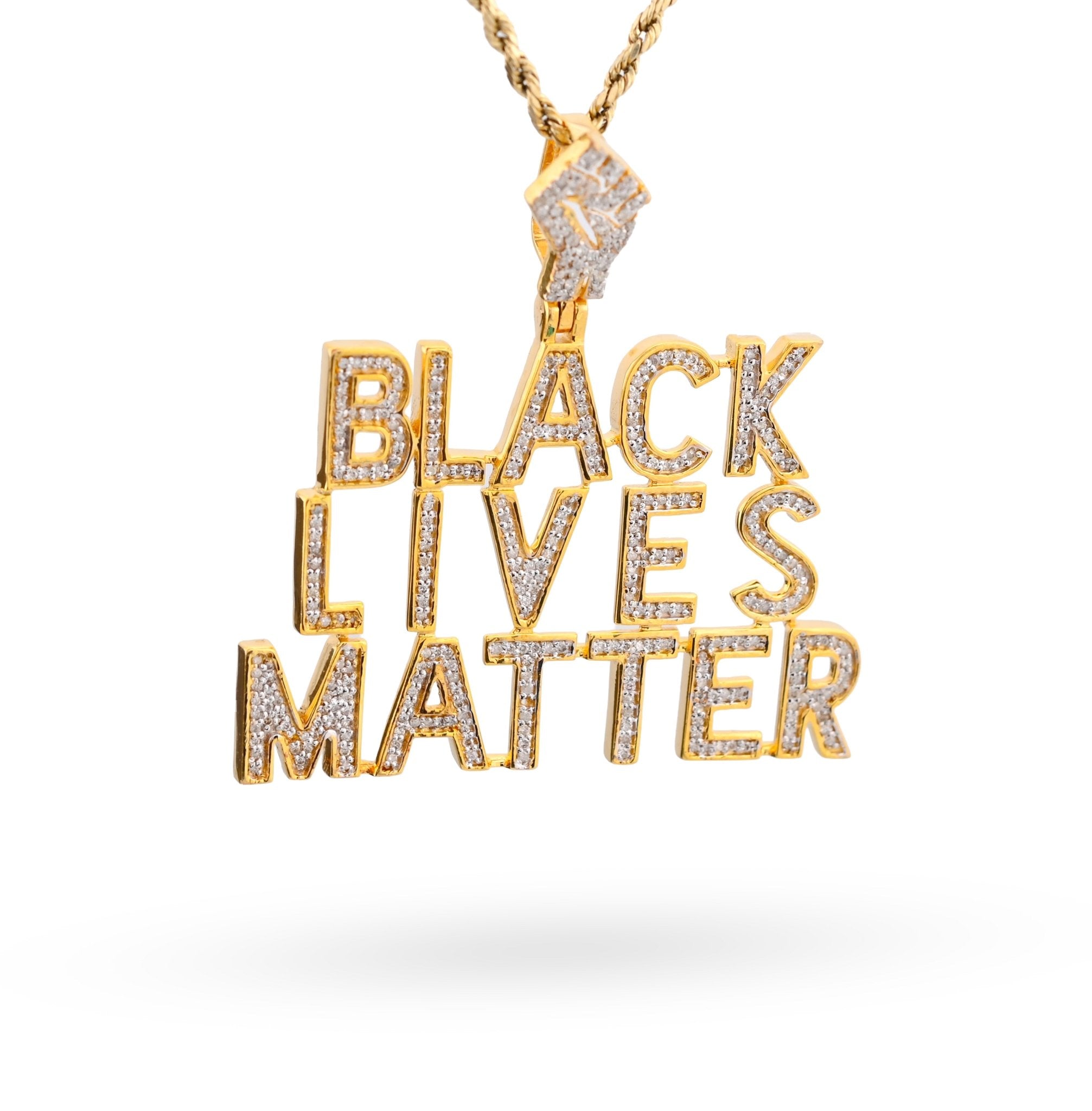 10K Yellow Gold 1.65CT Natural Diamond "BLACK LIVES MATTER" Men Pendant Women - Elite Jewelers - Charms & Pendants