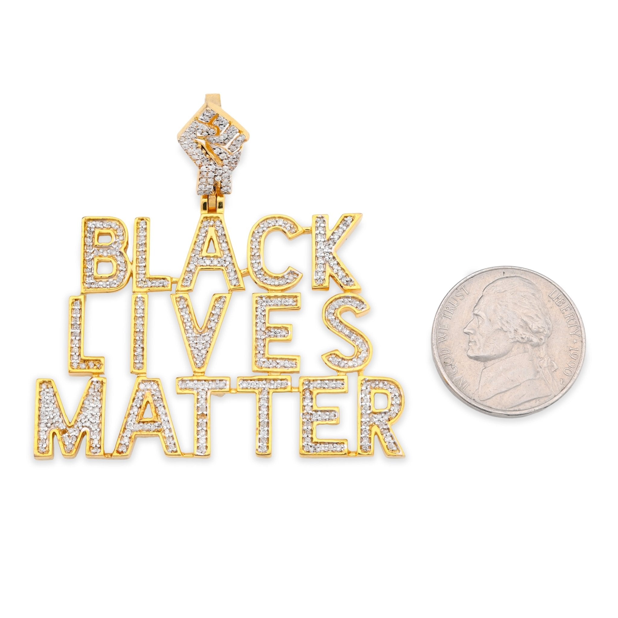 10K Yellow Gold 1.65CT Natural Diamond "BLACK LIVES MATTER" Men Pendant Women - Elite Jewelers - Charms & Pendants