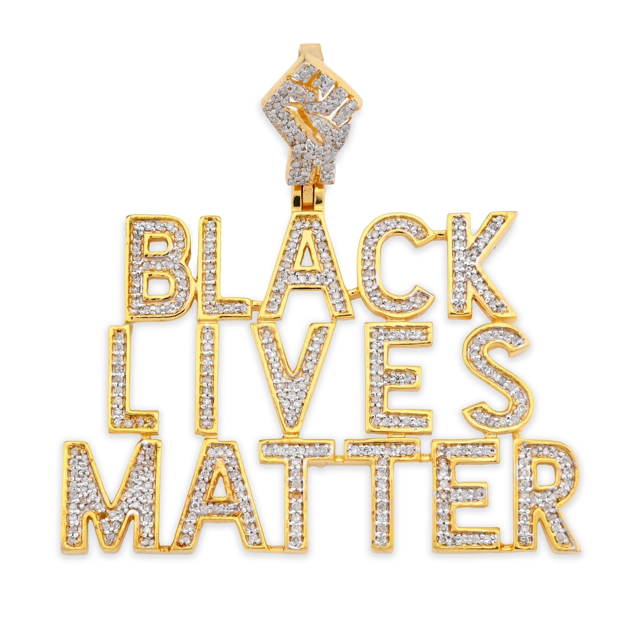 10K Yellow Gold 1.65CT Natural Diamond "BLACK LIVES MATTER" Men Pendant Women - Elite Jewelers - Charms & Pendants