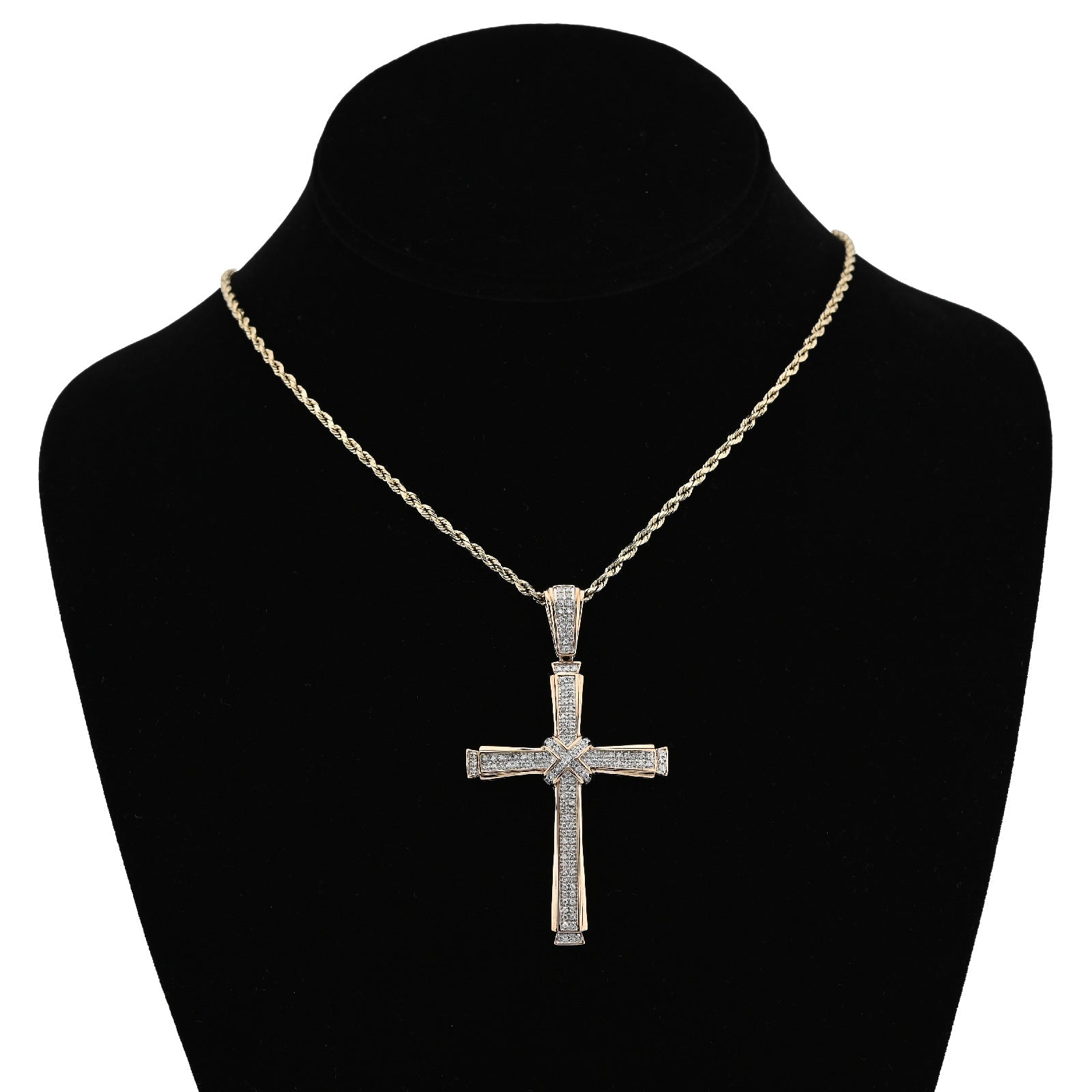 10K Yellow Gold 1.75CT Natural Diamond Cross Religious Charm Men Women Pendant 2.4" - Elite Jewelers - Charms & Pendants