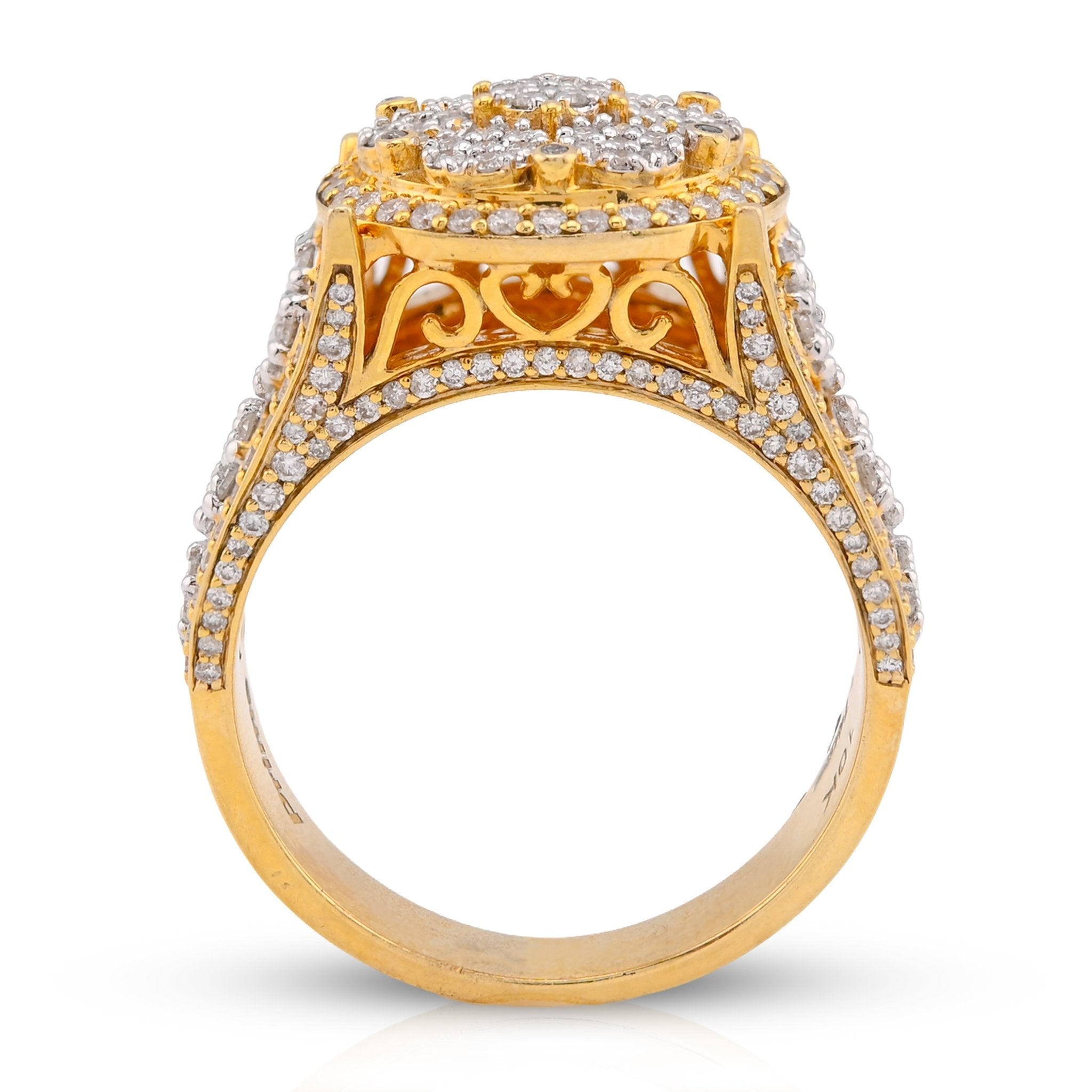 10K Yellow Gold 1.75CT Natural Diamond Round Halo Flower Cluster Side Iced Men Pinky Ring - Elite Jewelers - Rings