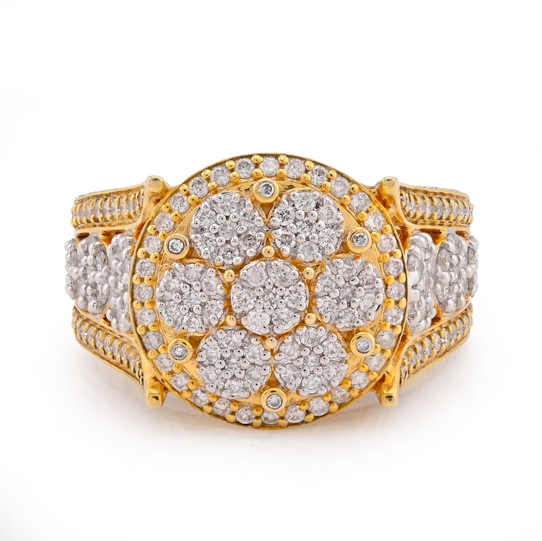 10K Yellow Gold 1.75CT Natural Diamond Round Halo Flower Cluster Side Iced Men Pinky Ring - Elite Jewelers - Rings