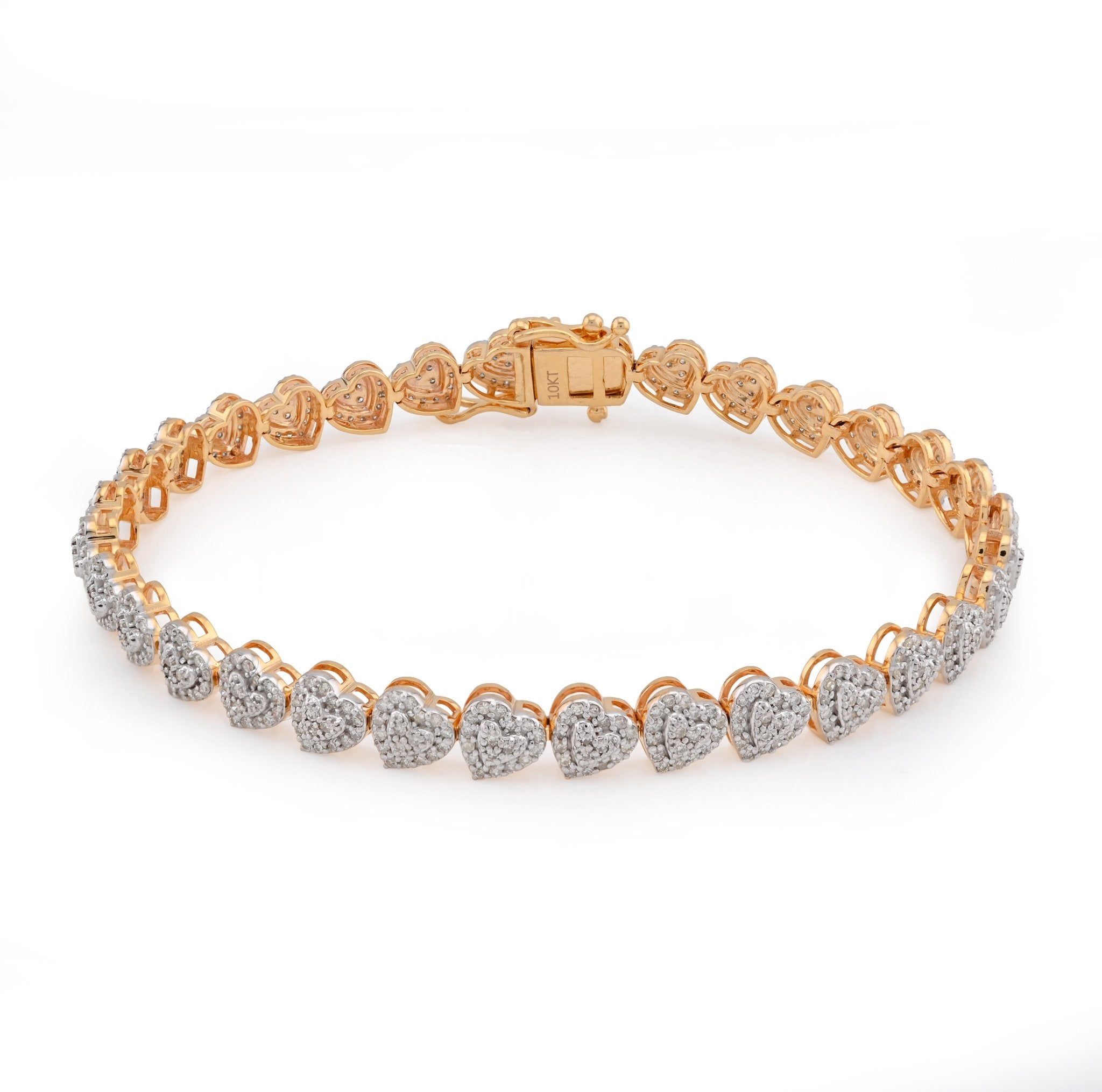 10K Yellow Gold 1.80CT Heart Link 7" Natural Diamond Women Bracelet - Elite Jewelers - Bracelets