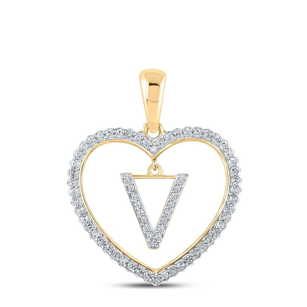 10k Yellow Gold 1.81g 0.24CTW Natural Diamond Initial "V" Pendant Heart Charm - Elite Jewelers - Charms & Pendants