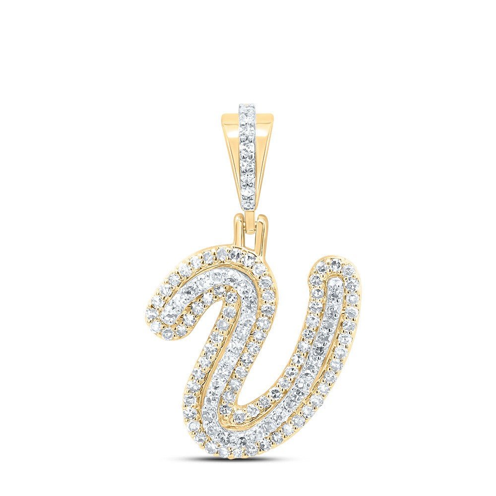 10k Yellow Gold 1.82gms 0.37CTW Natural Diamond Initial "V" Letter Pendant Charm - Elite Jewelers - Charms & Pendants
