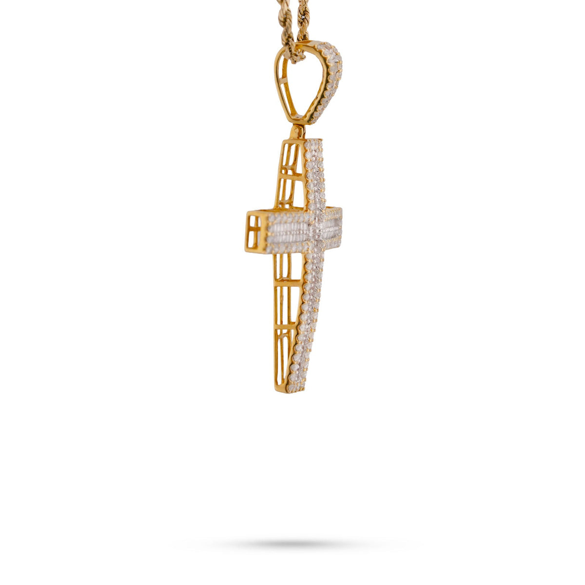10K Yellow Gold 1.85CT Baguette Natural Diamond Cross Pendant Men Women Charm - Elite Jewelers-Charms & Pendants