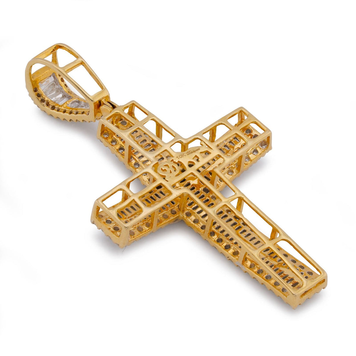 10K Yellow Gold 1.85CT Baguette Natural Diamond Cross Pendant Men Women Charm - Elite Jewelers-Charms & Pendants