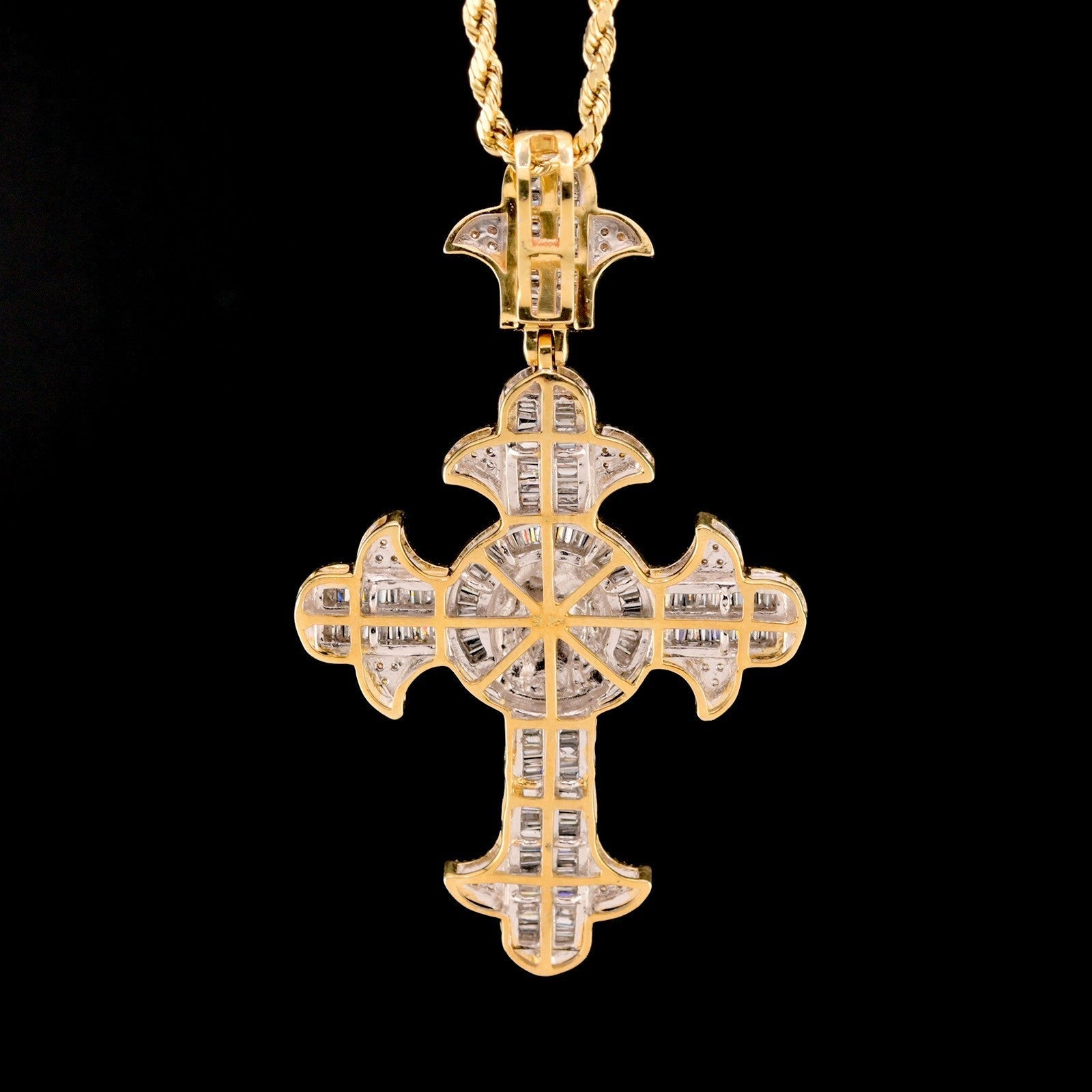 10k Yellow Gold 1.85CT Round/Baguette Diamond Cross w/ Jesus Pendant 10.8g Charm - Elite Jewelers - Charms & Pendants
