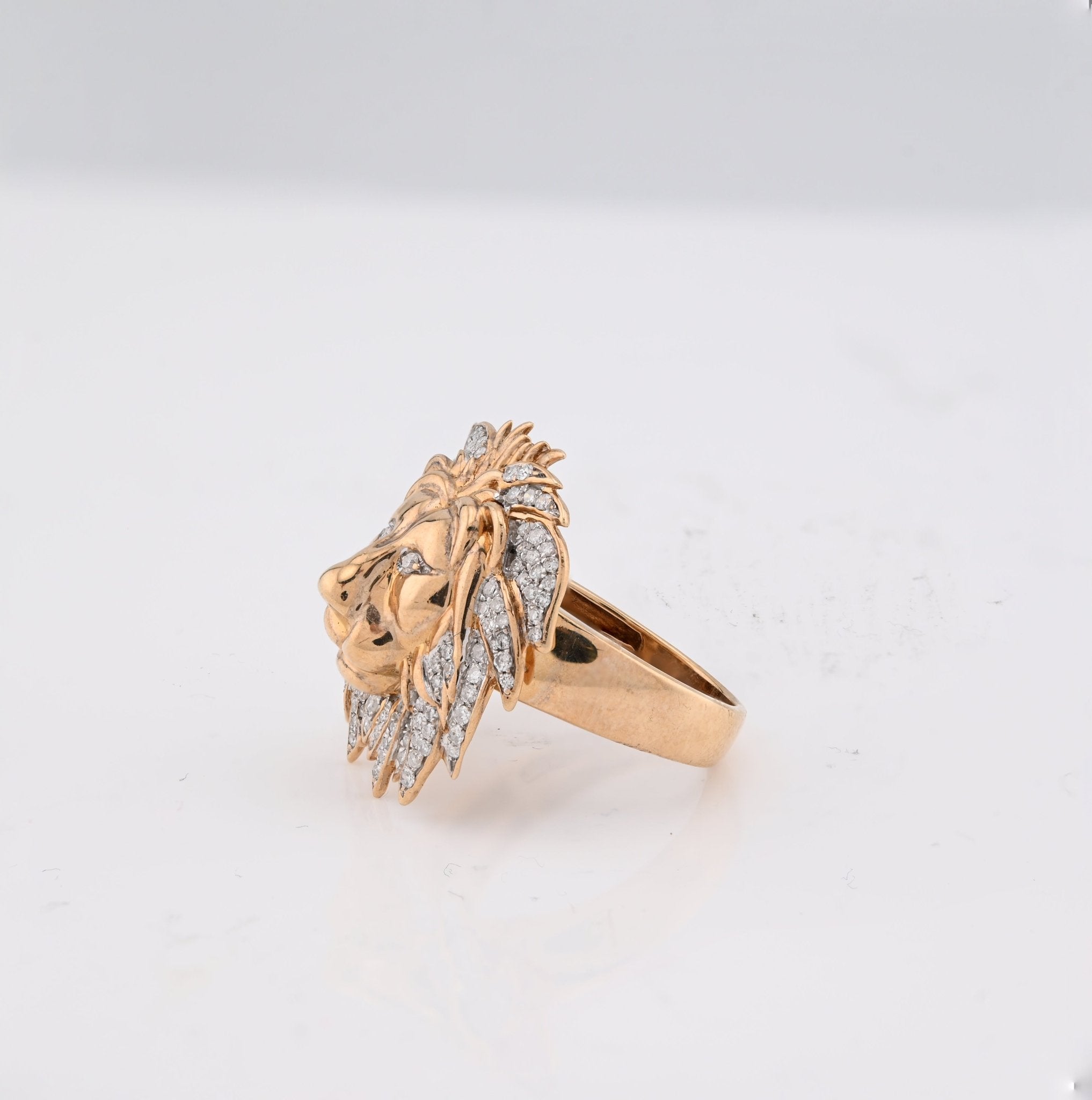 10K Yellow Gold 1.87CT Natural Diamond Lion Head Men Pinky Ring - Elite Jewelers - Rings