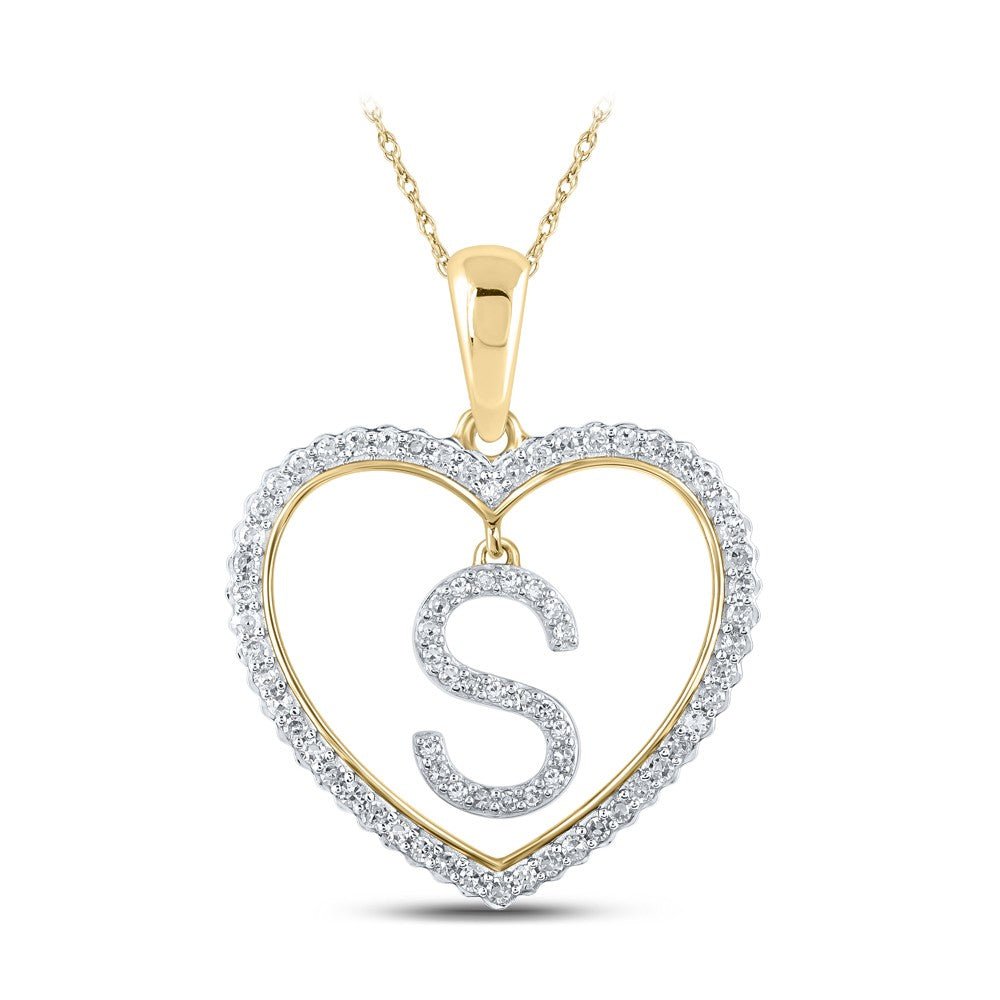 10k Yellow Gold 1.88g 0.26CTW Natural Diamond Initial "S" Pendant Heart Charm - Elite Jewelers - Charms & Pendants