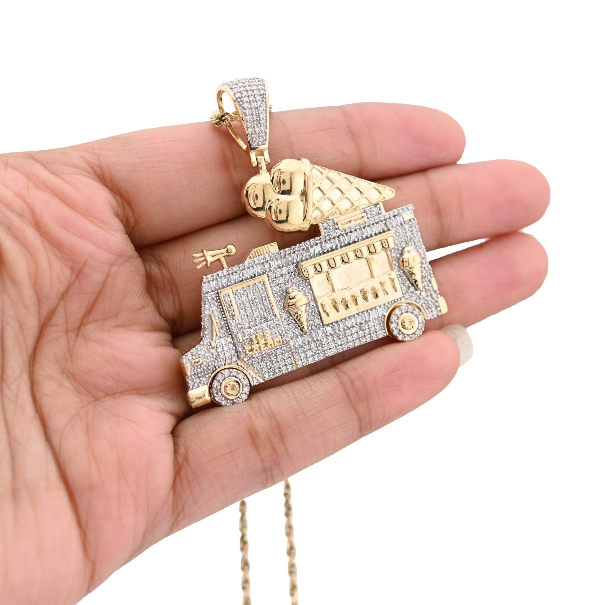 10K Yellow Gold 1.8CT Natural Diamond "Ice Cream" Truck Men Charm 16g Pendant - Elite Jewelers - Charms & Pendants