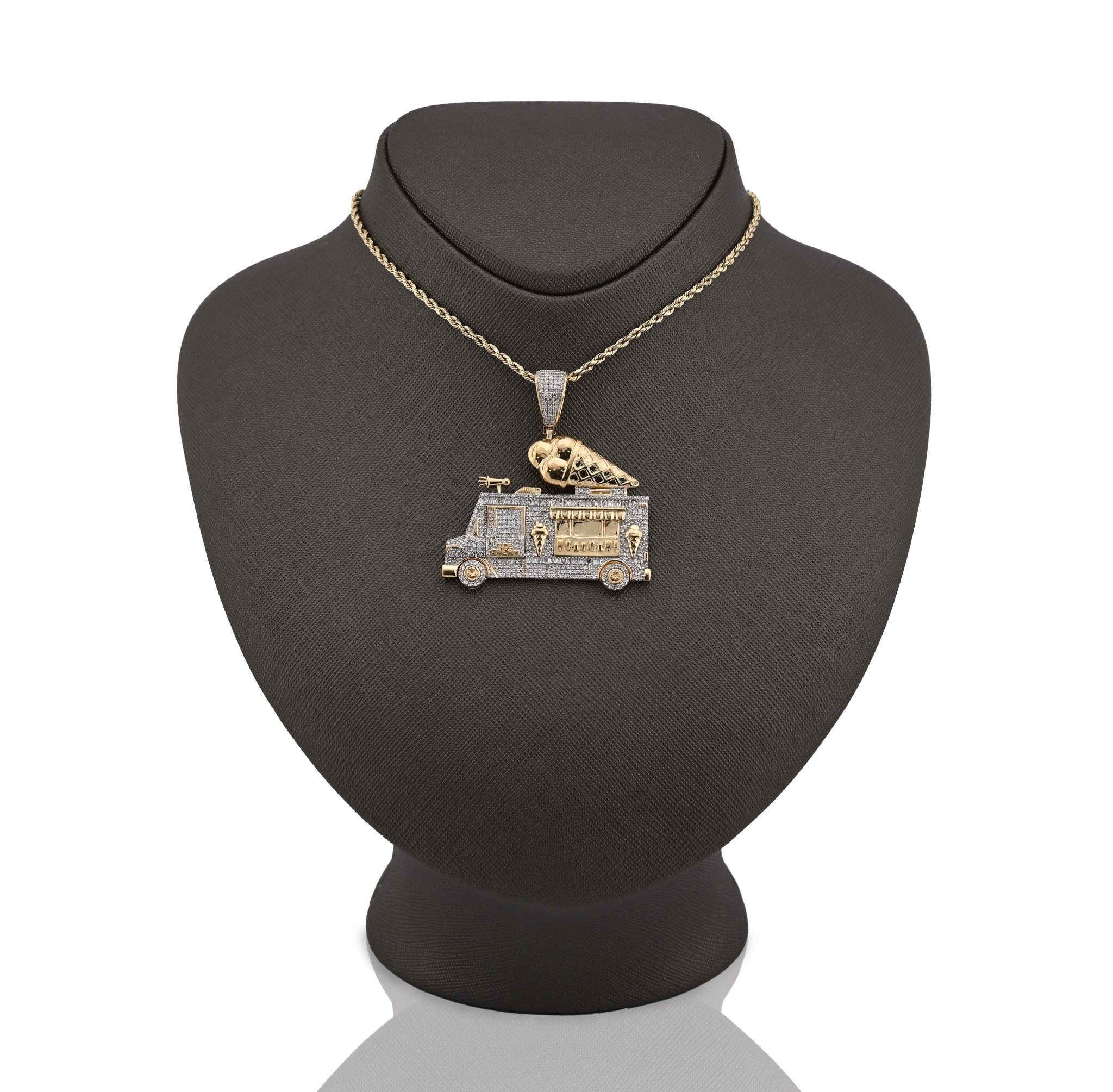 10K Yellow Gold 1.8CT Natural Diamond "Ice Cream" Truck Men Charm 16g Pendant - Elite Jewelers - Charms & Pendants