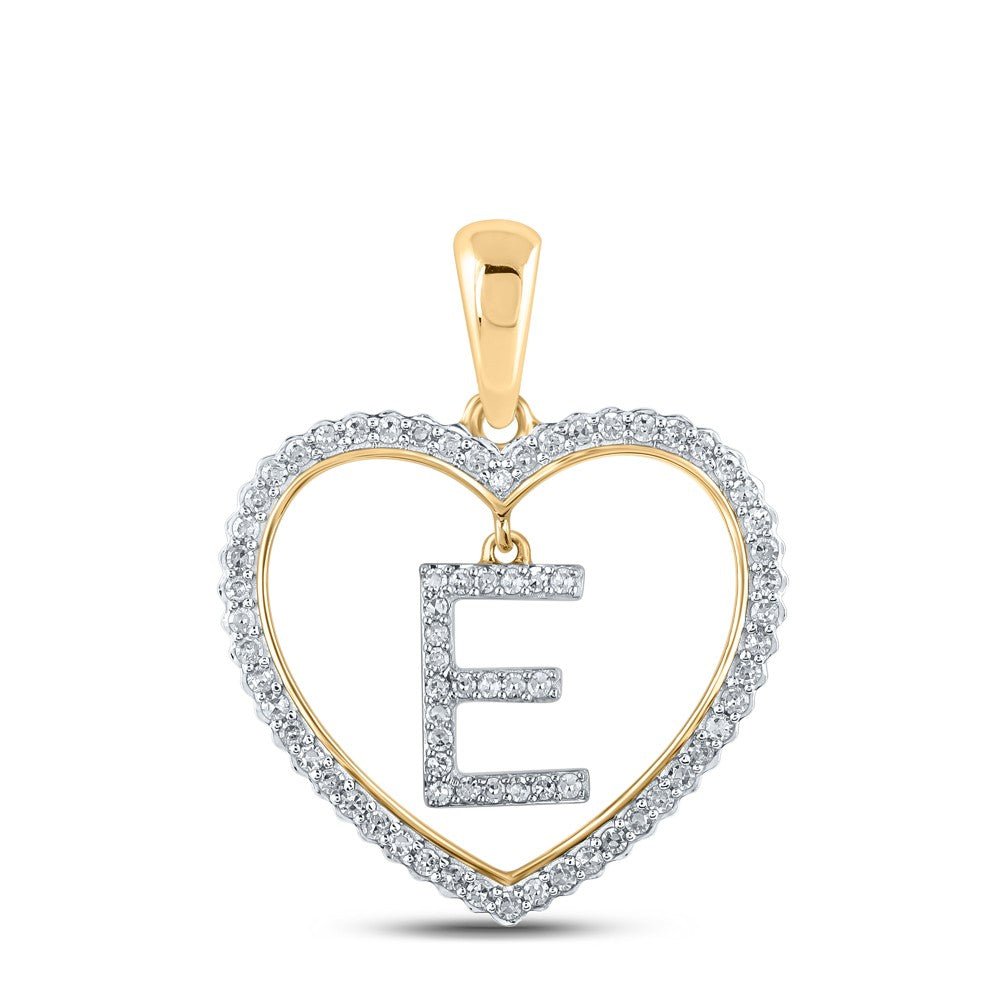 10k Yellow Gold 1.91g 0.27CTW Natural Diamond Initial "E" Pendant Heart Charm - Elite Jewelers - Charms & Pendants