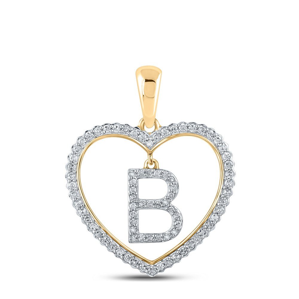 10k Yellow Gold 1.95g 0.27CTW Natural Diamond Initial "B" Pendant Heart Charm - Elite Jewelers - Charms & Pendants