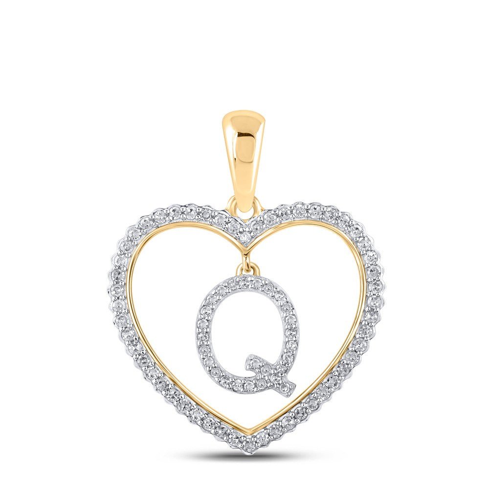 10k Yellow Gold 1.98g 0.25CTW Natural Diamond Initial "Q" Pendant Heart Charm - Elite Jewelers - Charms & Pendants