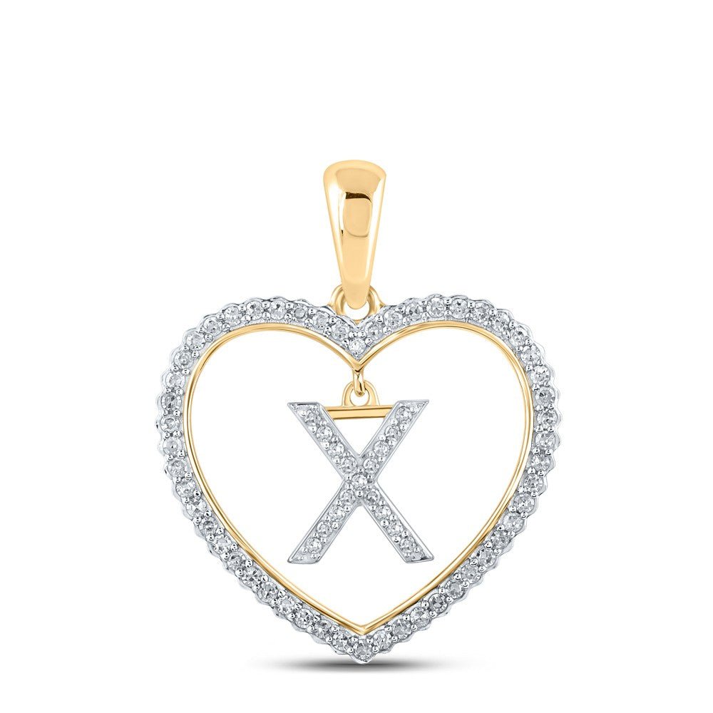 10k Yellow Gold 1.9g 0.24CTW Natural Diamond Initial "X" Pendant Heart Charm - Elite Jewelers - Charms & Pendants