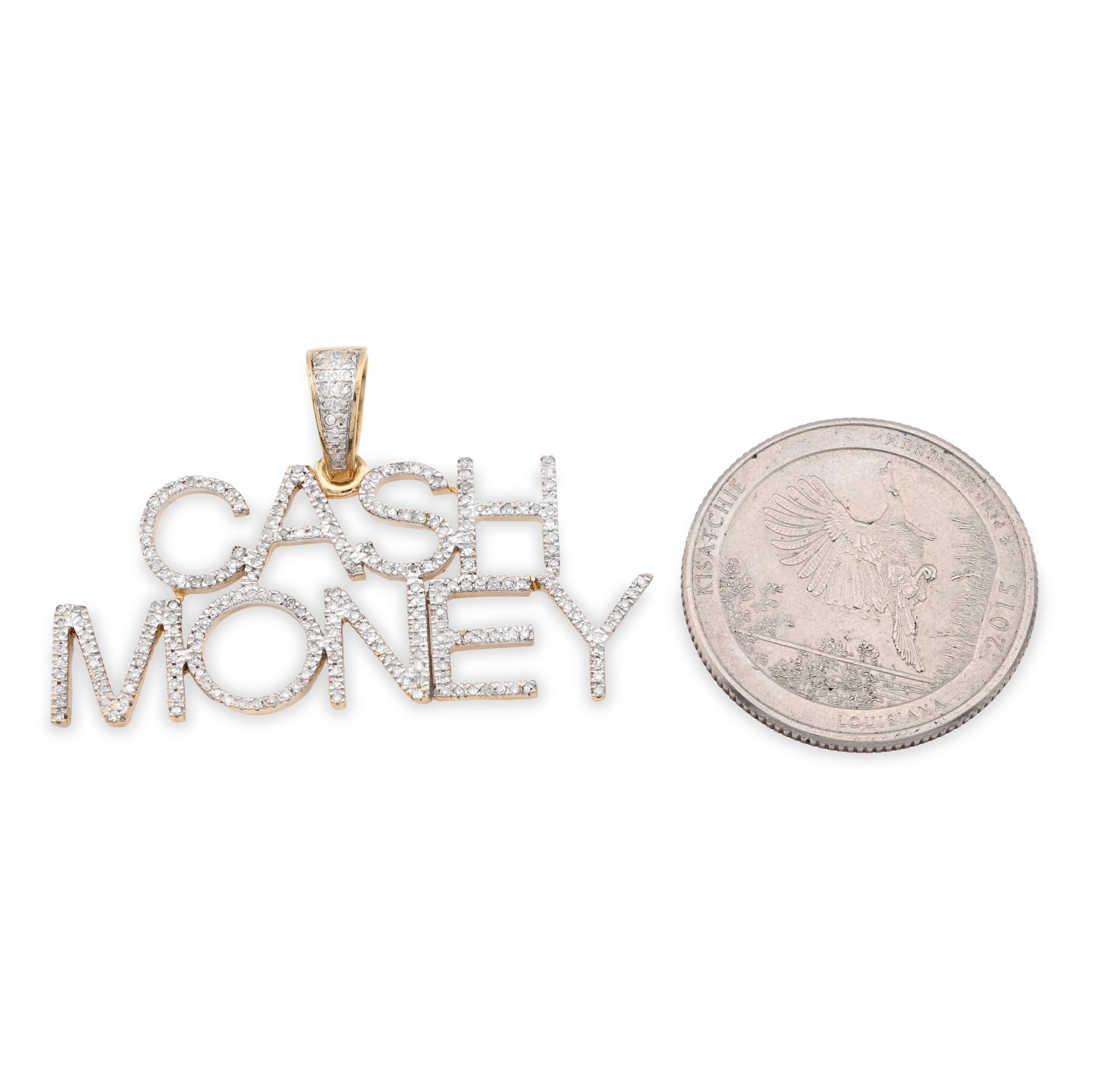 10K Yellow Gold 1CT "CASH MONEY" Natural Diamond Pendant Men Women Custom Charm - Elite Jewelers - Charms & Pendants