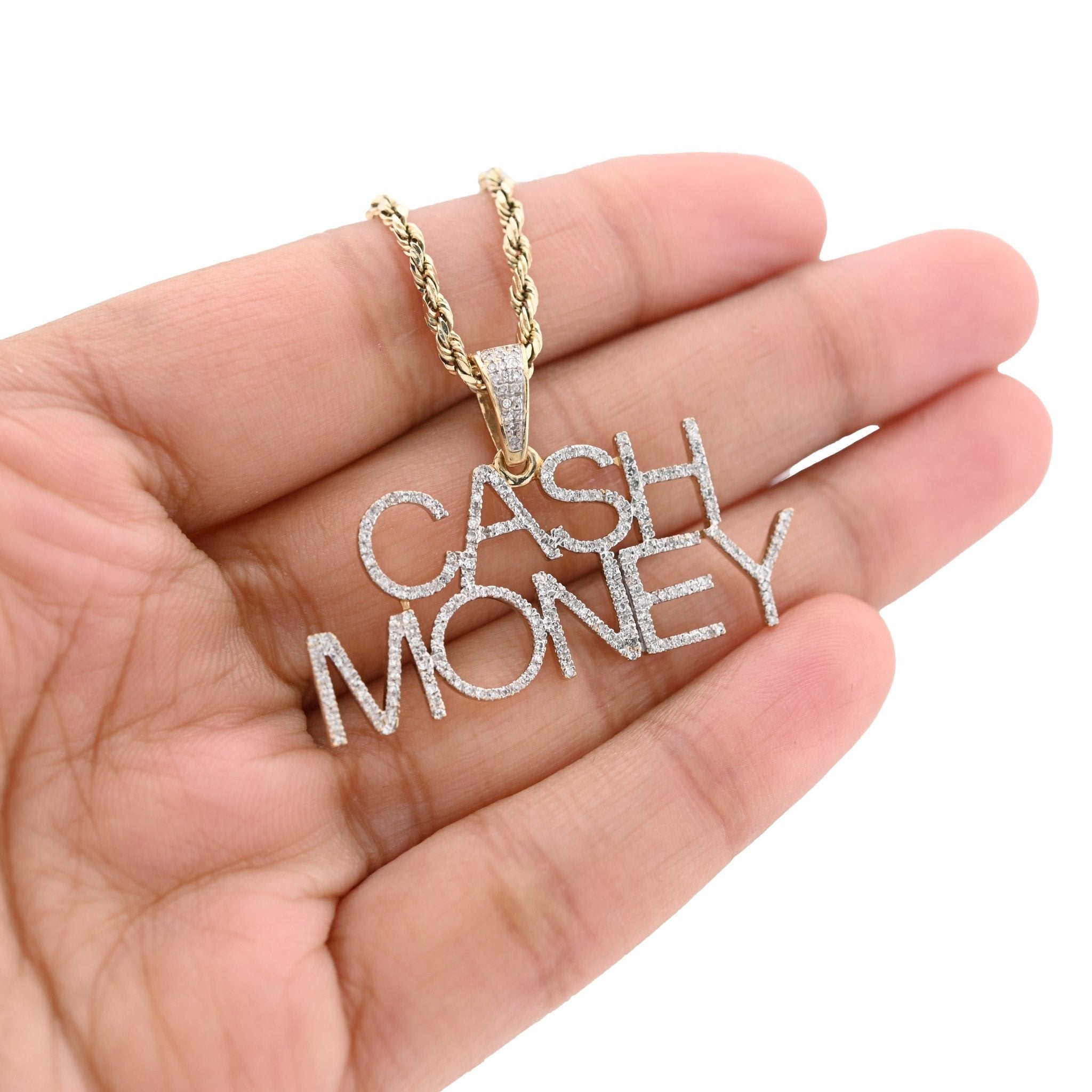 10K Yellow Gold 1CT "CASH MONEY" Natural Diamond Pendant Men Women Custom Charm - Elite Jewelers - Charms & Pendants