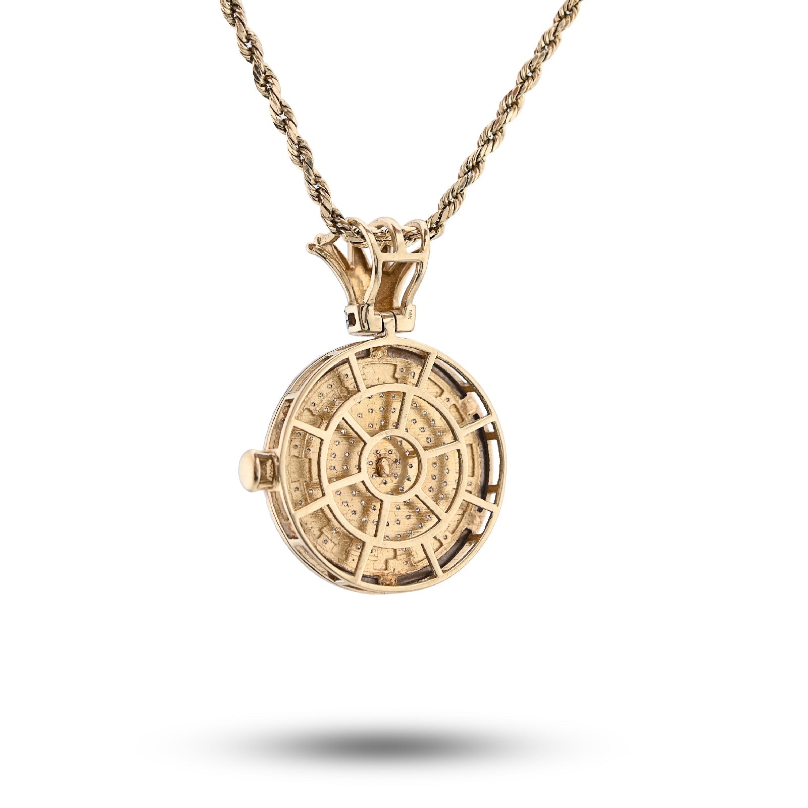 10K Yellow Gold 1CT Natural Diamond 1CT Clock Roman Dial Crown Pendant Men Women Charm - Elite Jewelers - Charms & Pendants