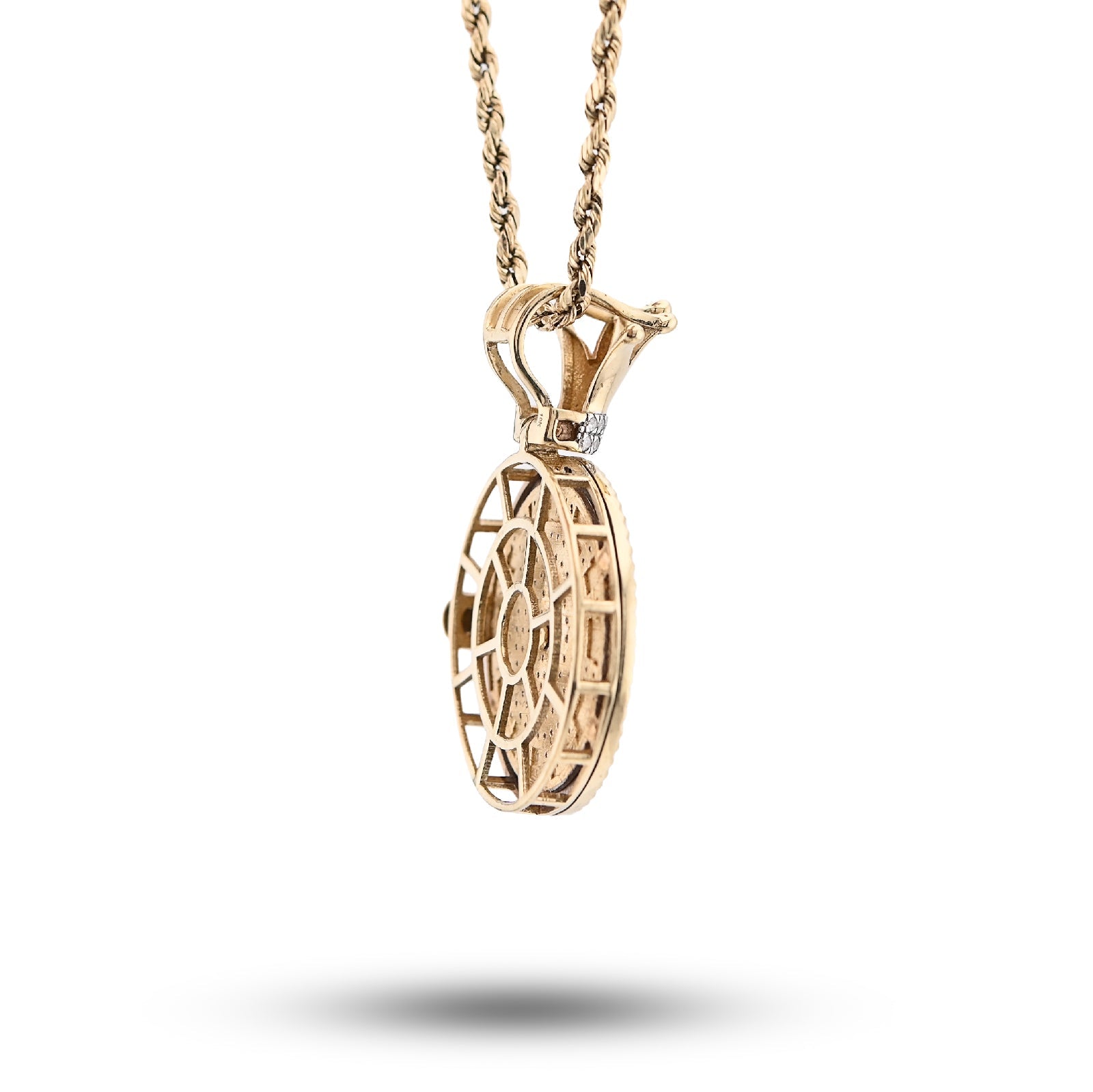 10K Yellow Gold 1CT Natural Diamond 1CT Clock Roman Dial Crown Pendant Men Women Charm - Elite Jewelers - Charms & Pendants