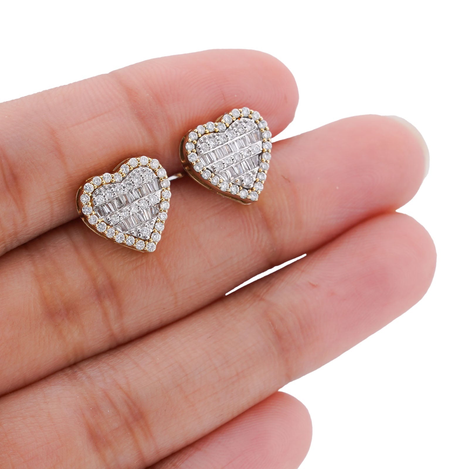 10K Yellow Gold 1CT Natural Diamond Heart Shape Halo Women Earrings - Elite Jewelers-Earrings