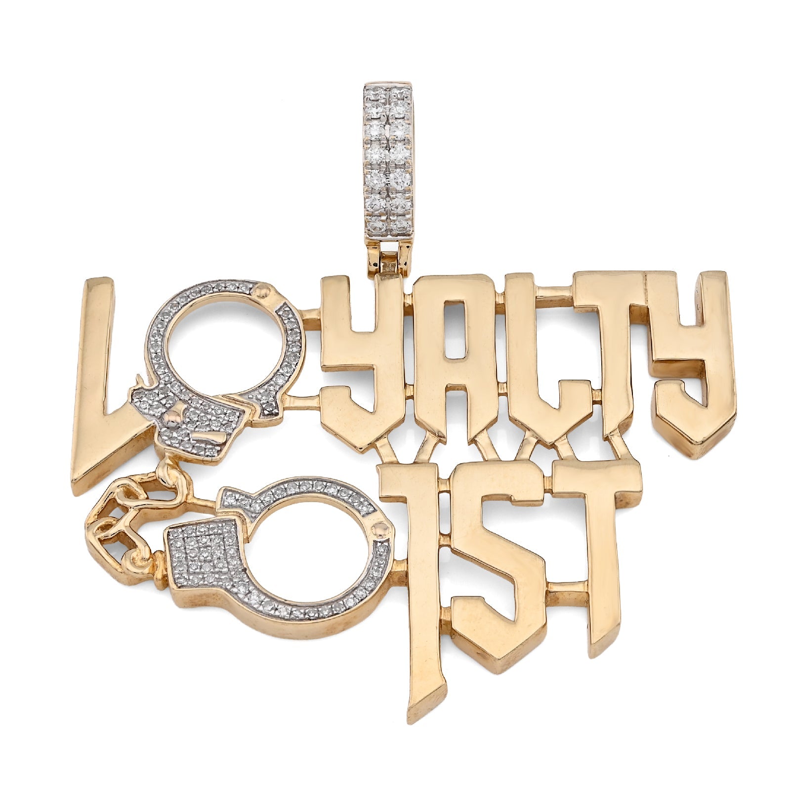 10K Yellow Gold 1CT Natural Round Diamond "Loyalty First" Men Custom Charm 2" Pendnat - Elite Jewelers - Charms & Pendants
