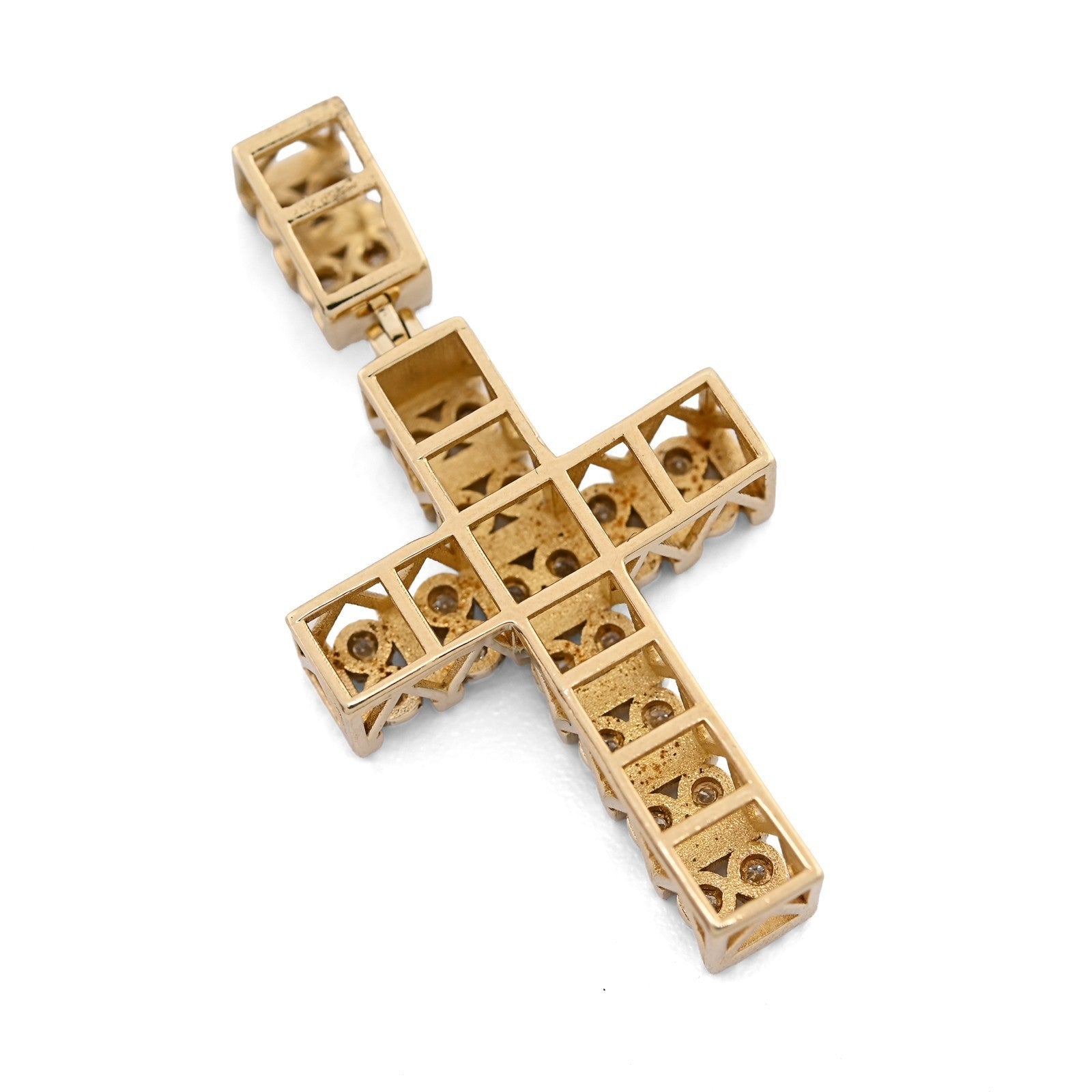 10k Yellow Gold 1CTW Pure Diamond Double Cluster Cross Pendant 6g Cageback Charm - Elite Jewelers - Charms & Pendants
