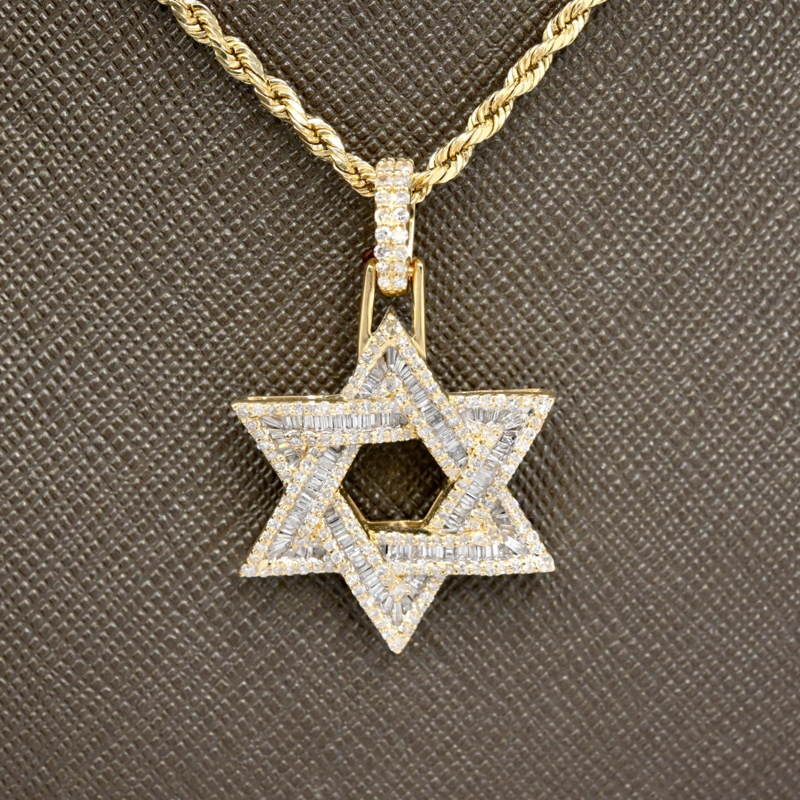 10k Yellow Gold 1CTW Round/Baguette Diamond Six Point Star Pendant 4.4g Charm - Elite Jewelers - Charms & Pendants