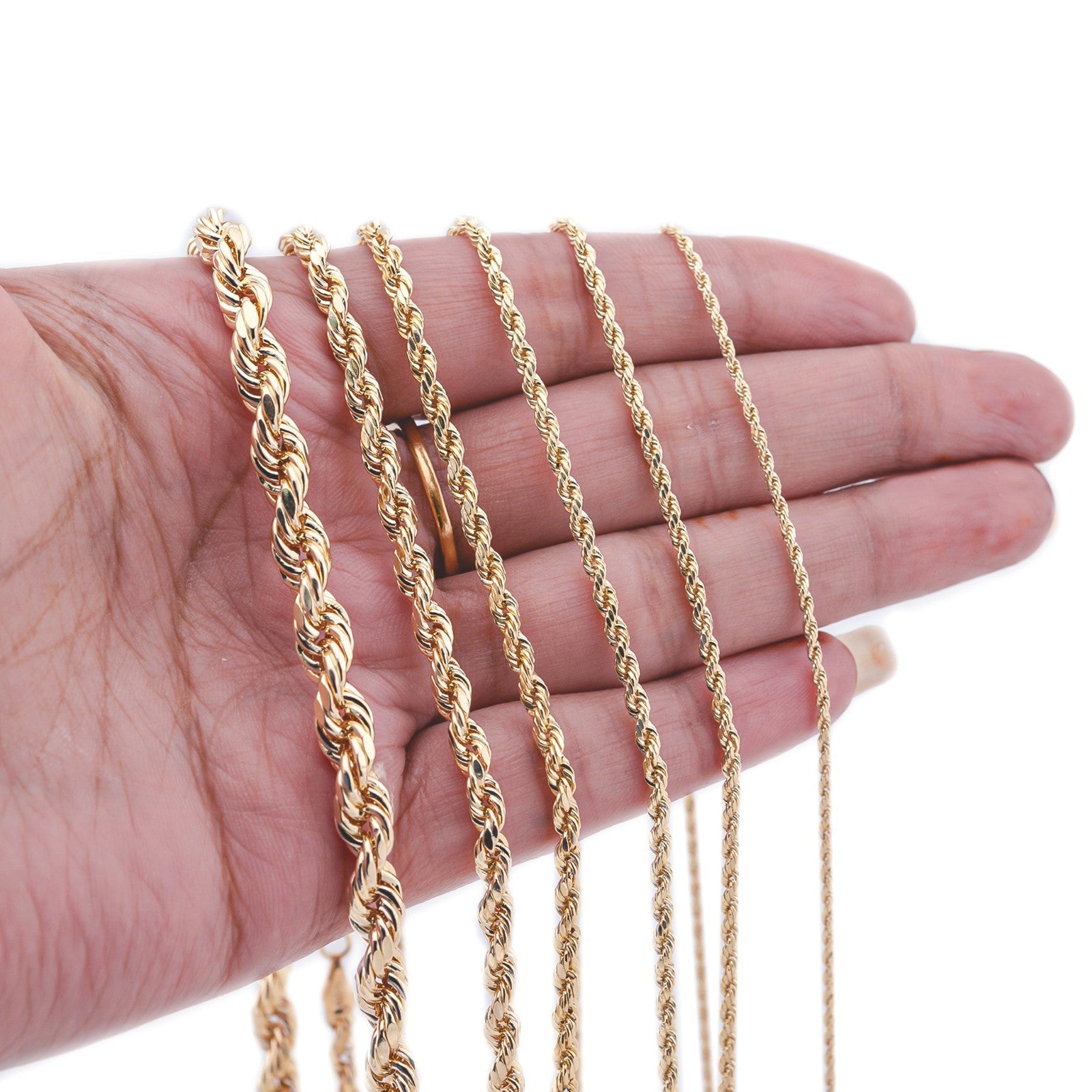 10k Yellow Gold 1MM - 5MM Diamond Cut Rope Chain For Mens Womens 14 - 30 Inches - Elite Jewelers - Necklaces & Chains