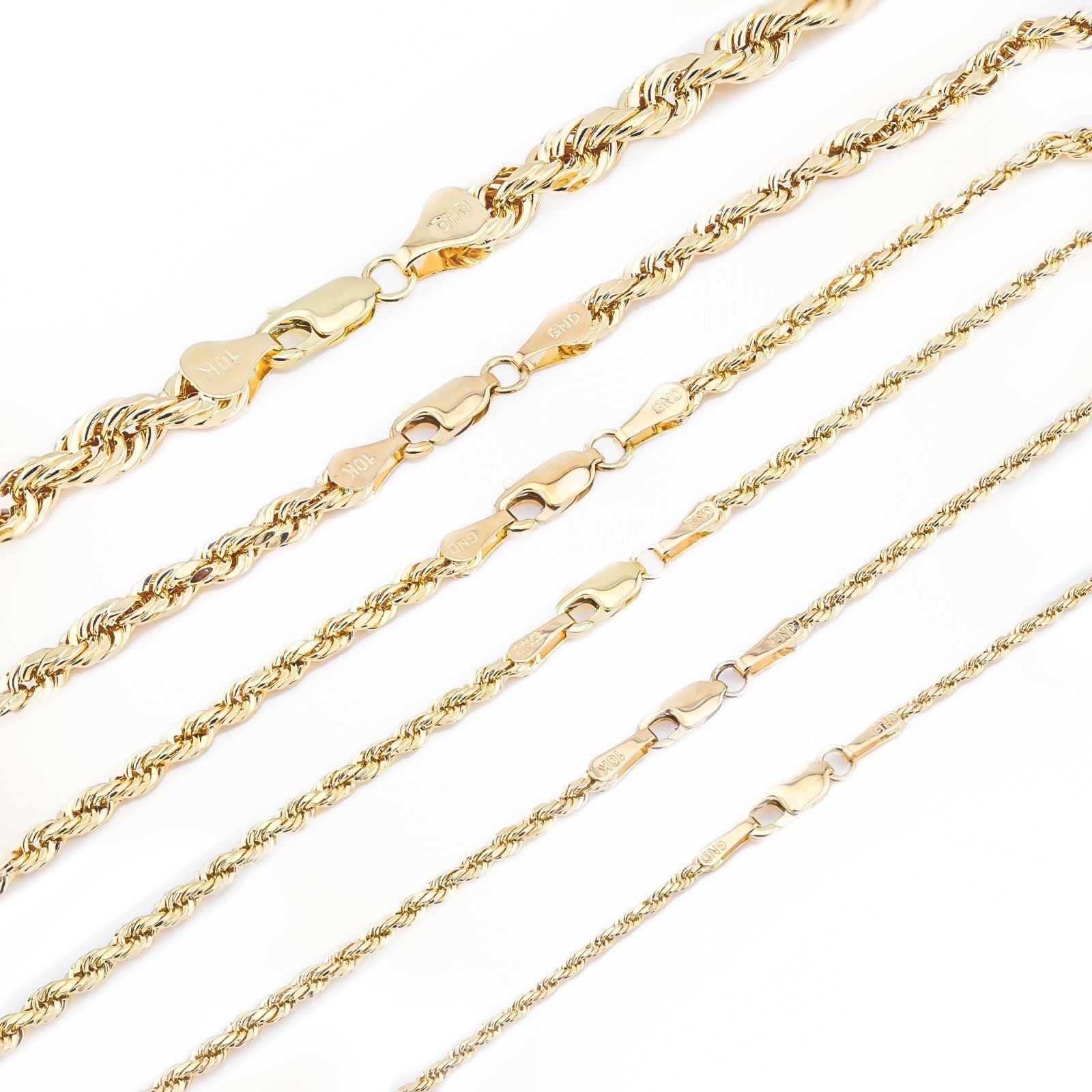 10k Yellow Gold 1MM - 5MM Diamond Cut Rope Chain For Mens Womens 14 - 30 Inches - Elite Jewelers - Necklaces & Chains