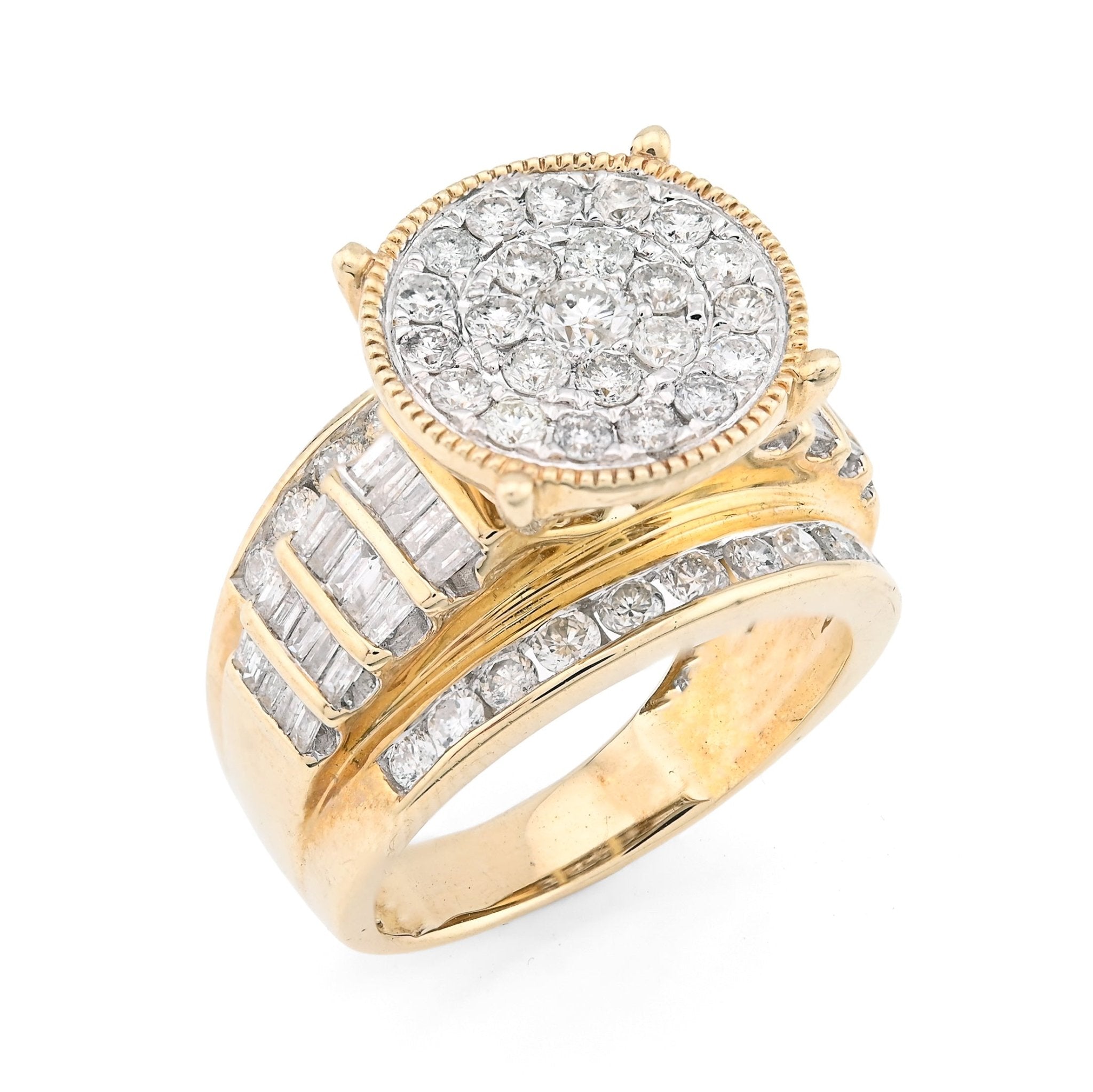 10K Yellow Gold 2 CT Natural Diamond Round/Baguette Natural Diamond Women Wedding Ring - Elite Jewelers - Rings