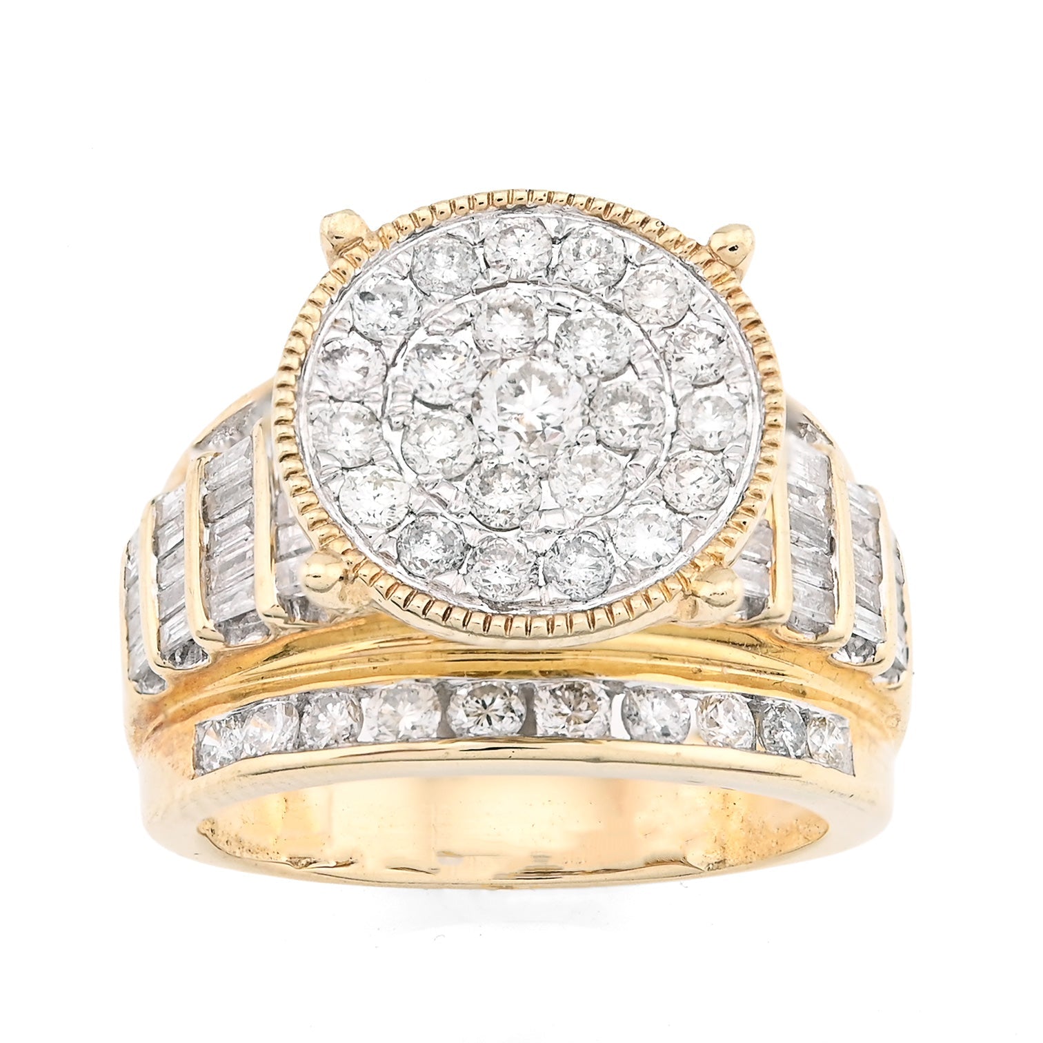 10K Yellow Gold 2 CT Natural Diamond Round/Baguette Natural Diamond Women Wedding Ring - Elite Jewelers - Rings