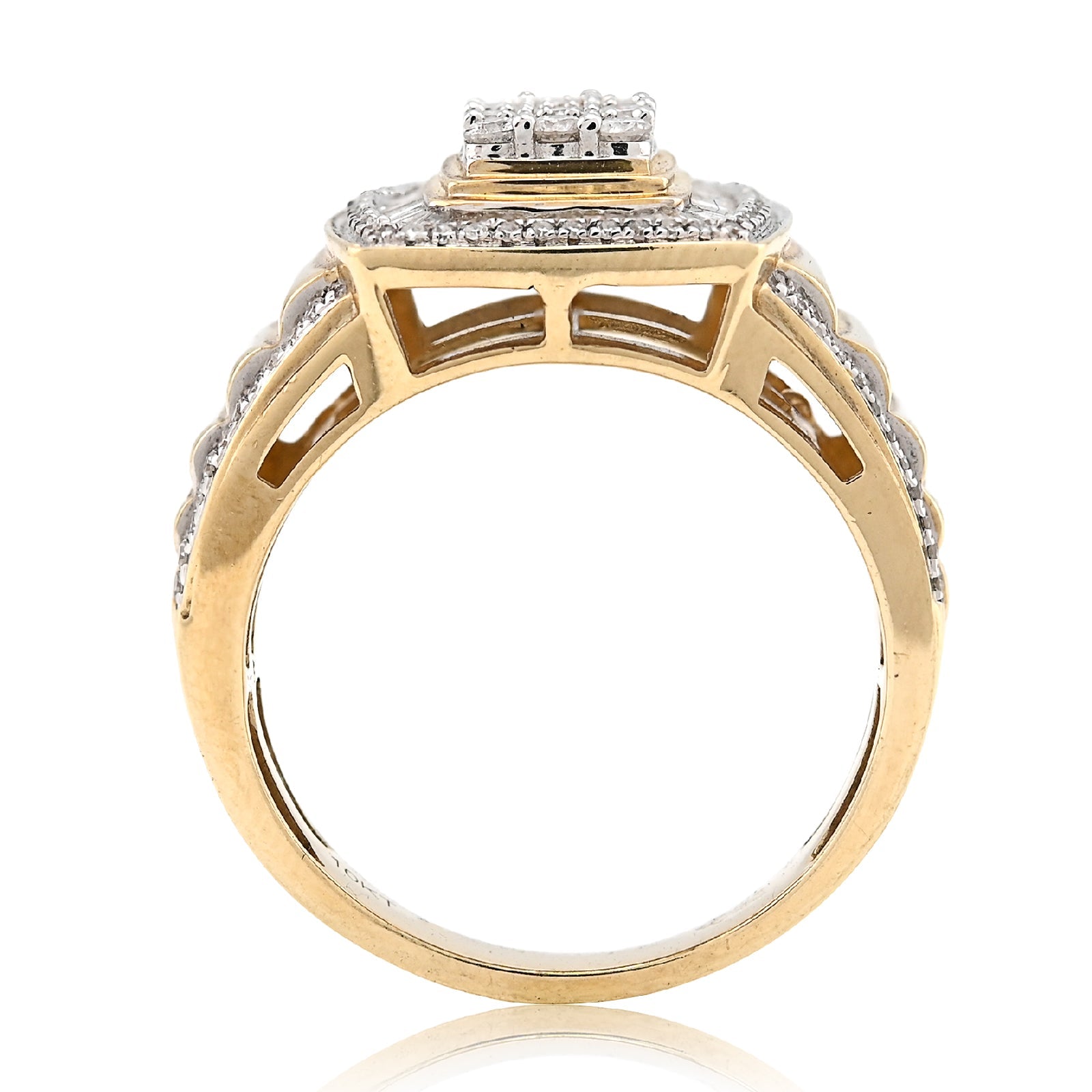 10K yellow Gold 2 Layer Rectangle Shape Round/Baguette 1.0CT Natural Diamond Men Pinky Ring - Elite Jewelers - Rings