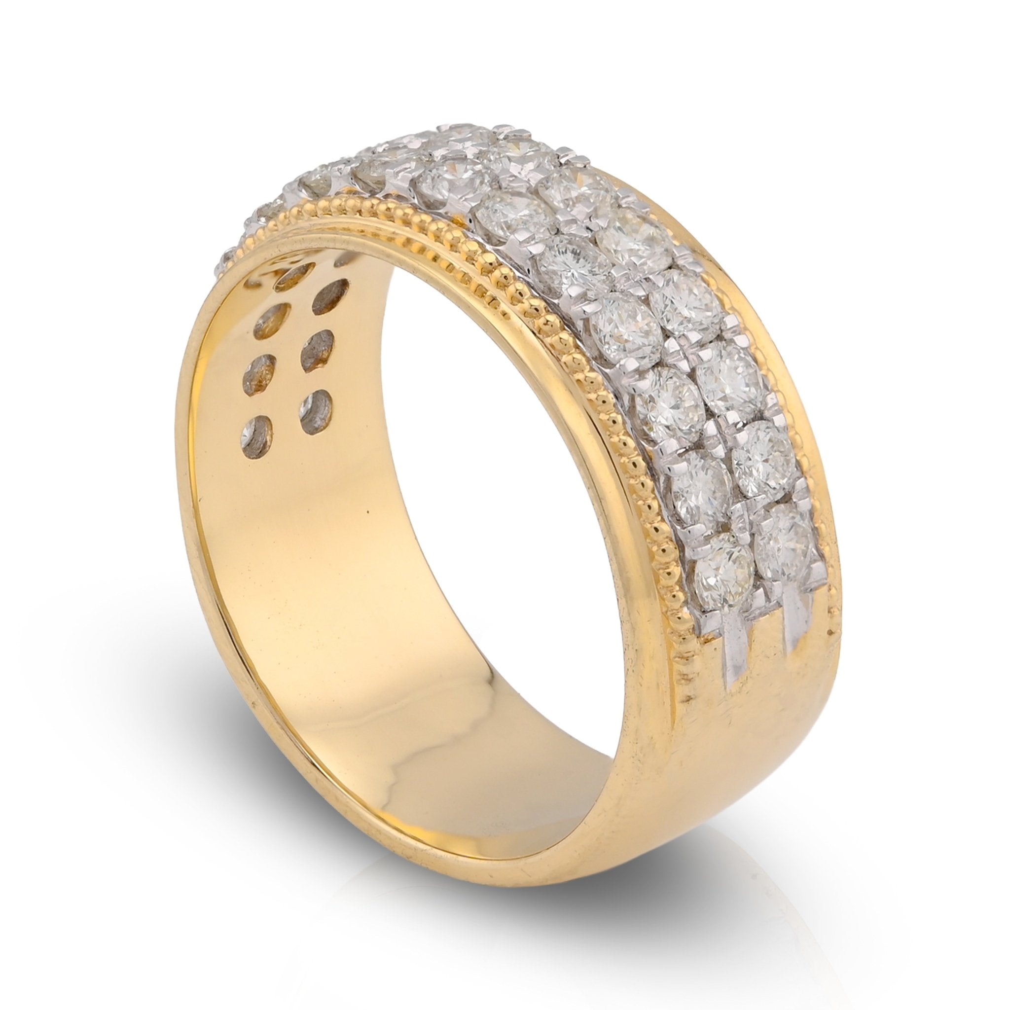 10K Yellow Gold 2 Row Natural Diamond 1.80CT Men Band - Elite Jewelers - Rings