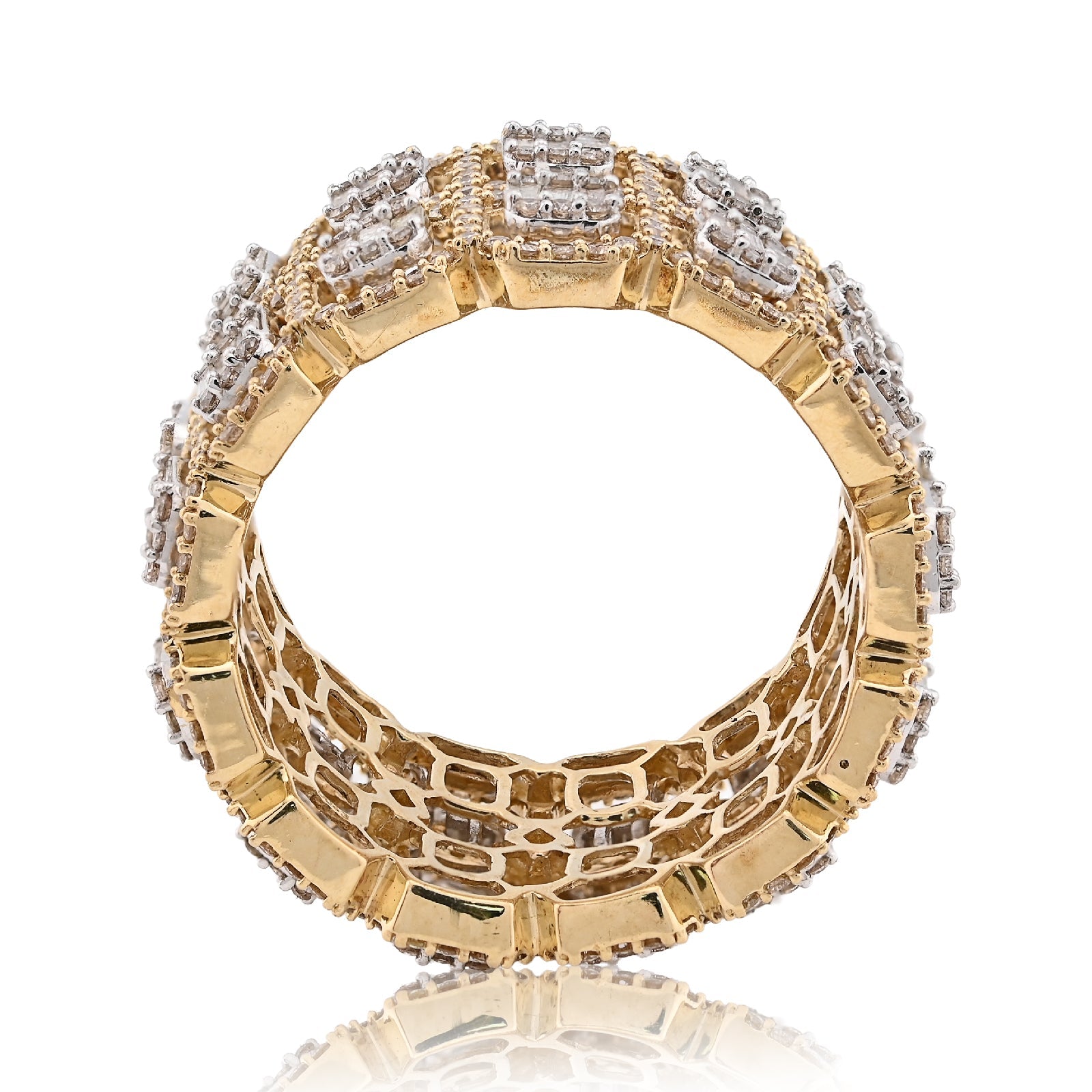 10K Yellow Gold 2 Row Round/Baguette 7CT Natural Diamond All Iced Men Ring - Elite Jewelers - Rings